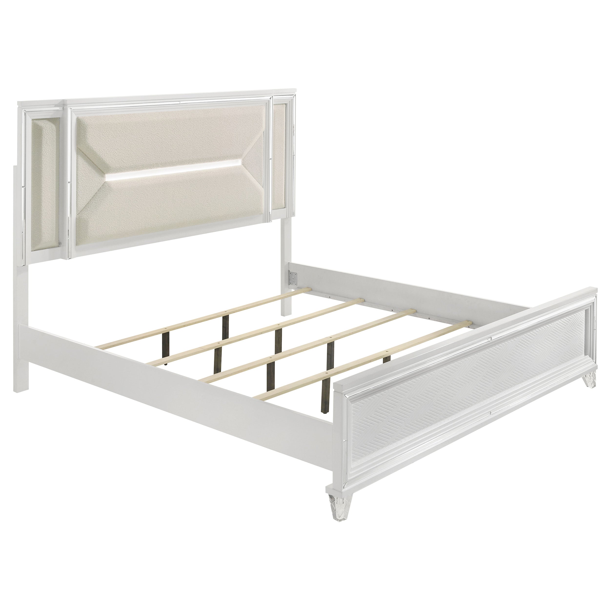 Marmore 64-inch Queen Panel Bed LED Headboard White-