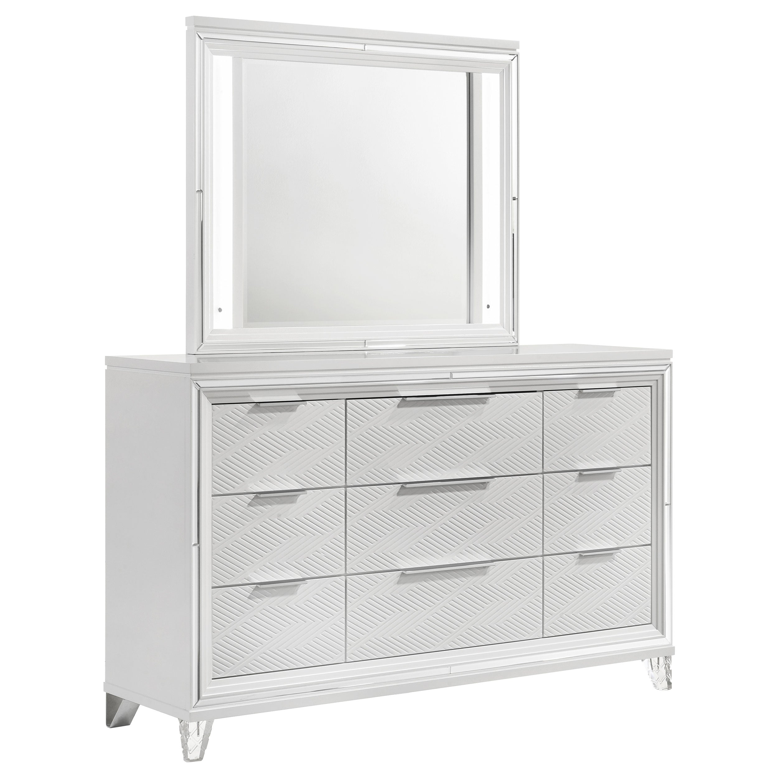 Marmore 9-drawer Dresser and LED Mirror White-