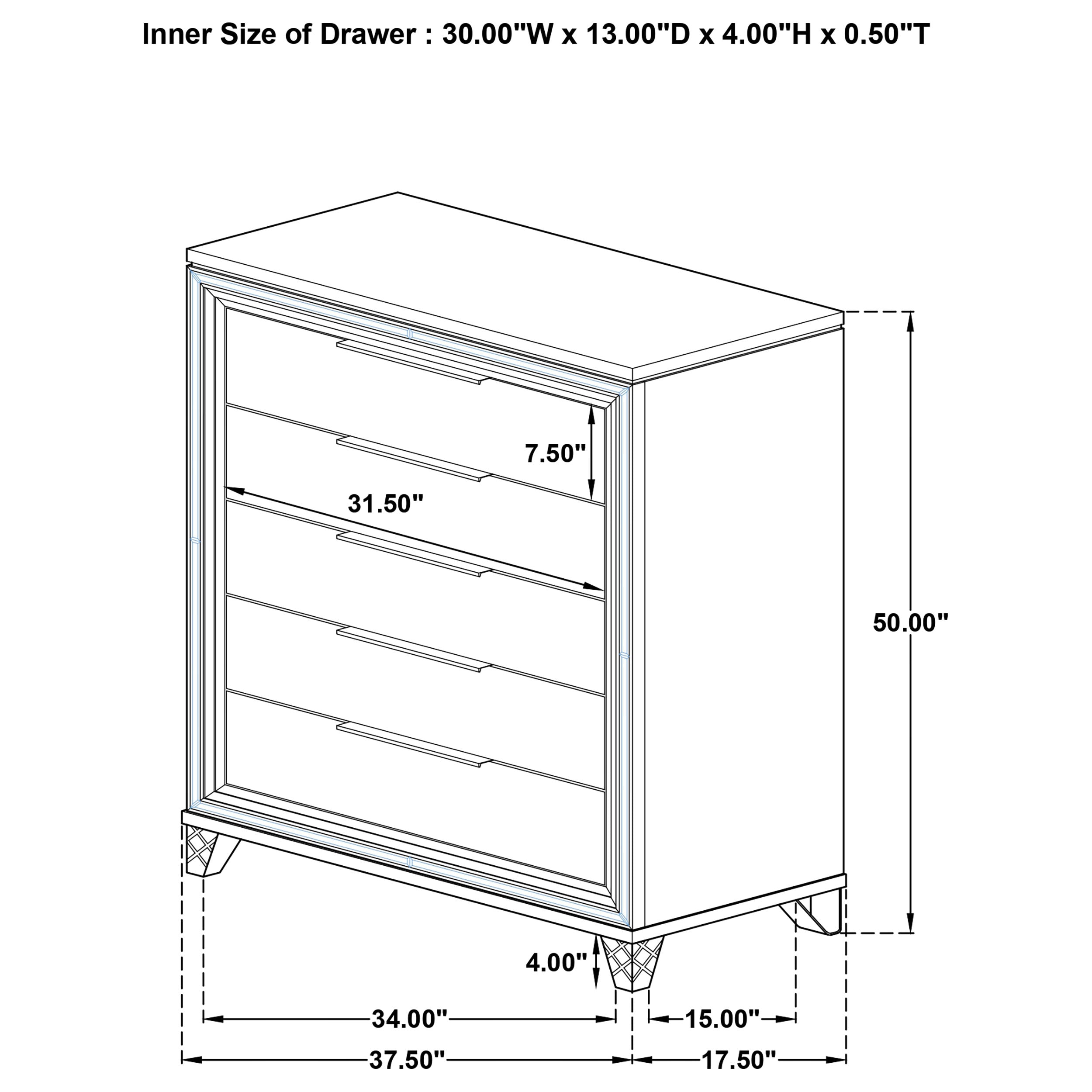 Marmore 5-drawer Bedroom Chest of Drawers White-