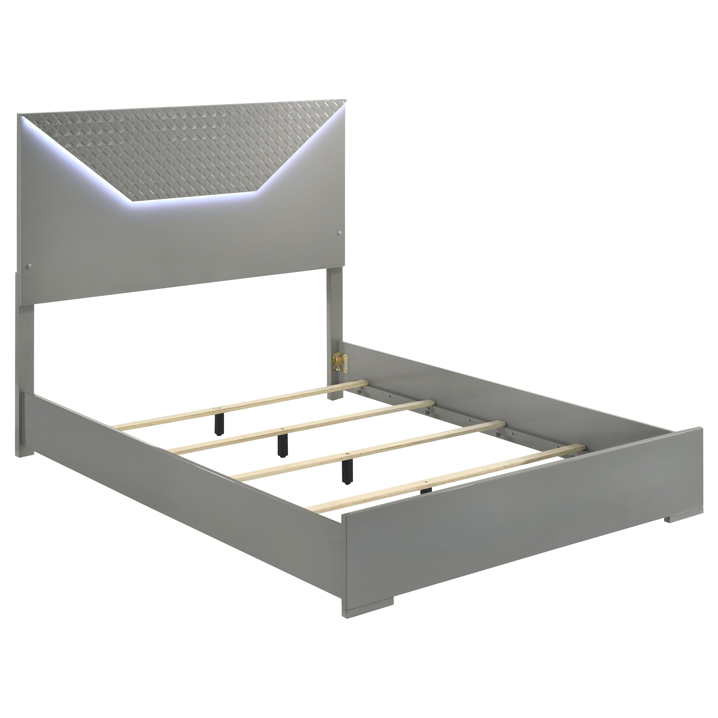 Ives Queen Panel Bed LED Headboard Grey High Gloss-