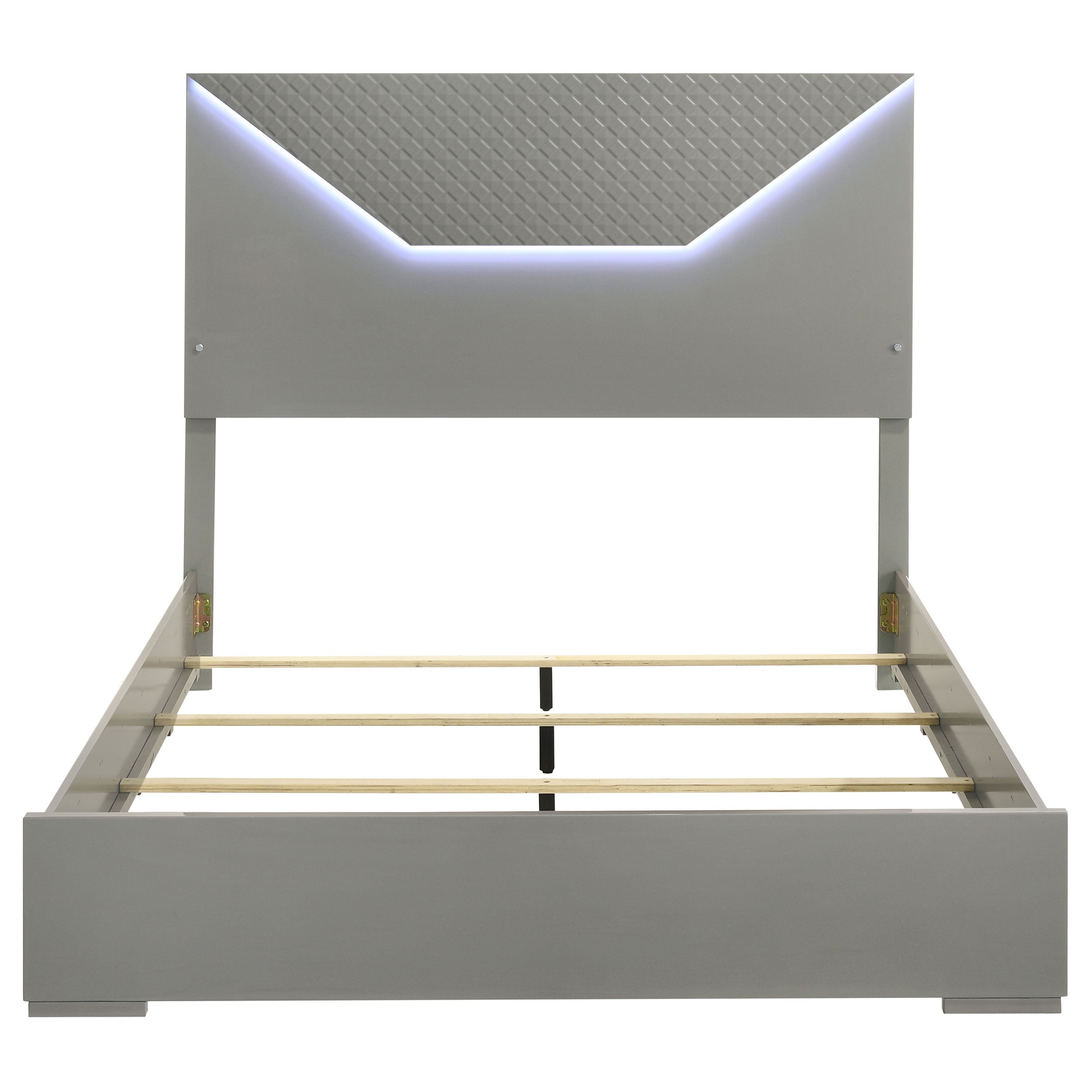 Ives Queen Panel Bed LED Headboard Grey High Gloss-