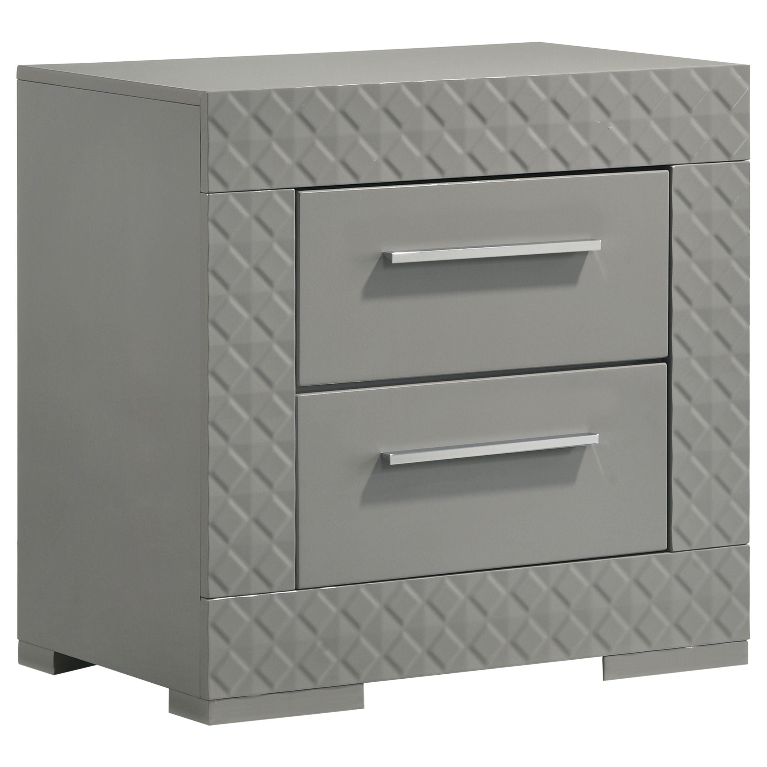 Ives 2-drawer Nightstand Bedside Table Grey High Gloss-