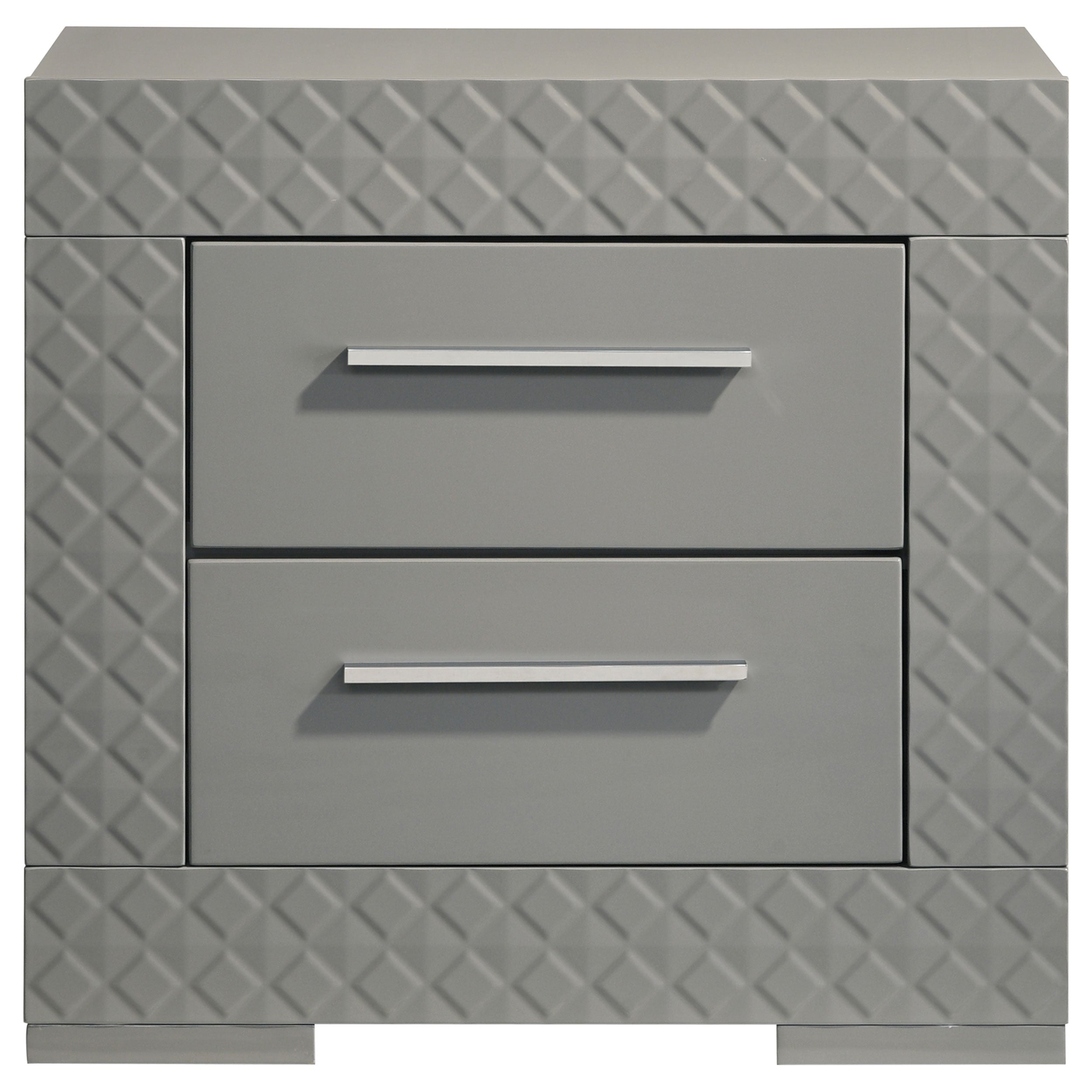 Ives 2-drawer Nightstand Bedside Table Grey High Gloss-