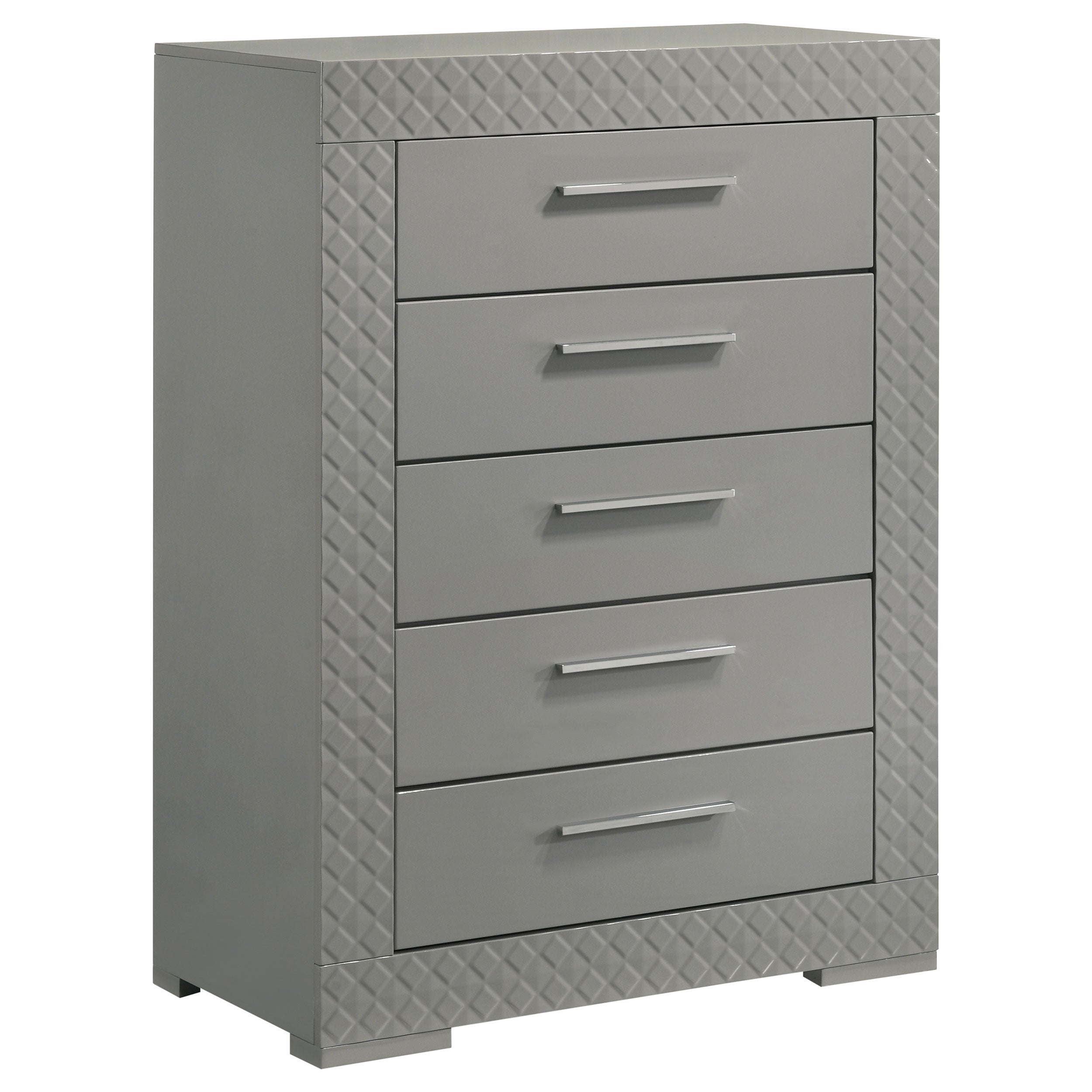 Ives 5-drawer Bedroom Chest of Drawers Grey High Gloss-