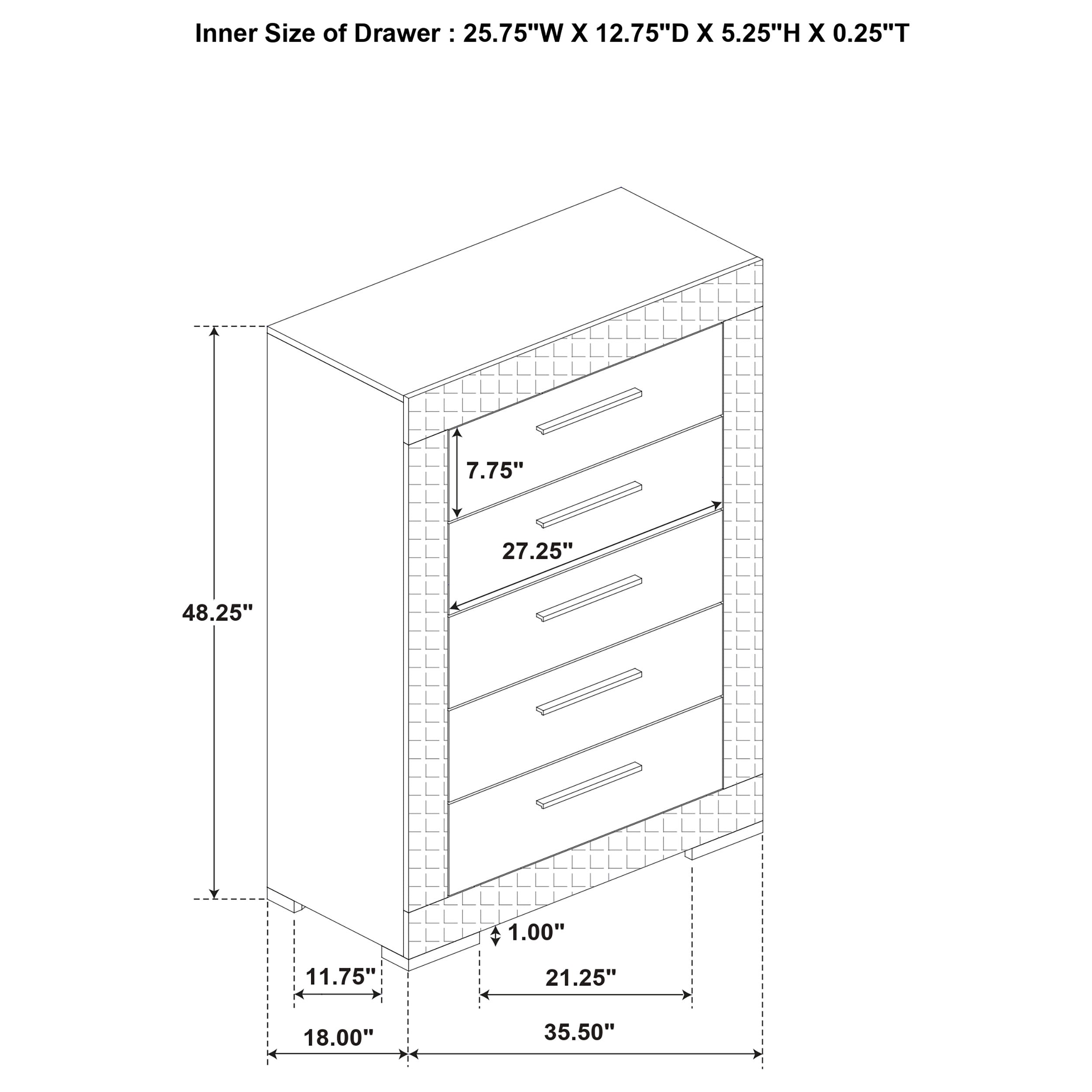 Ives 5-drawer Bedroom Chest of Drawers Grey High Gloss-
