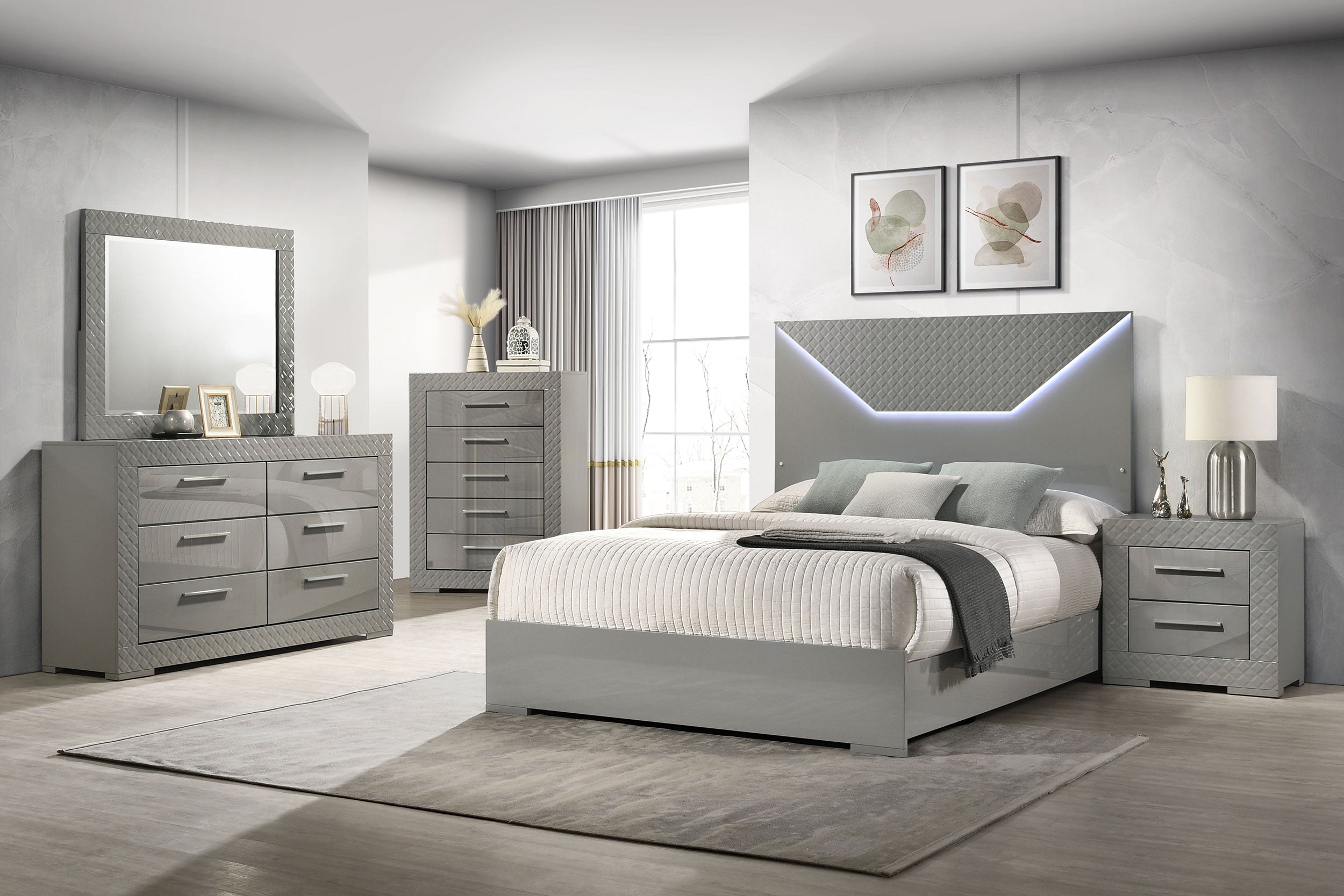 Ives 5-drawer Bedroom Chest of Drawers Grey High Gloss-