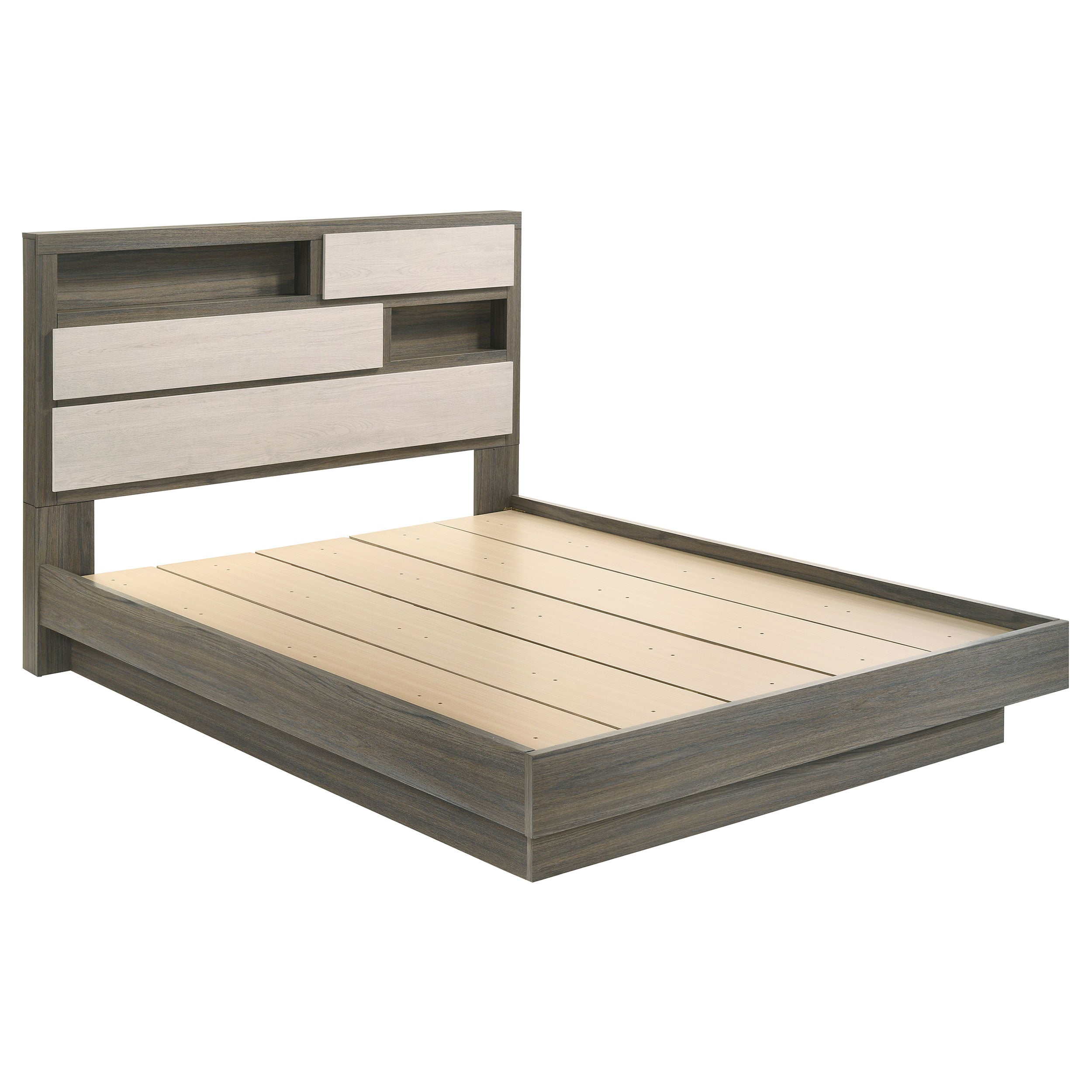 Fenwick Queen Bed Bookcase Headboard Grey Oak-