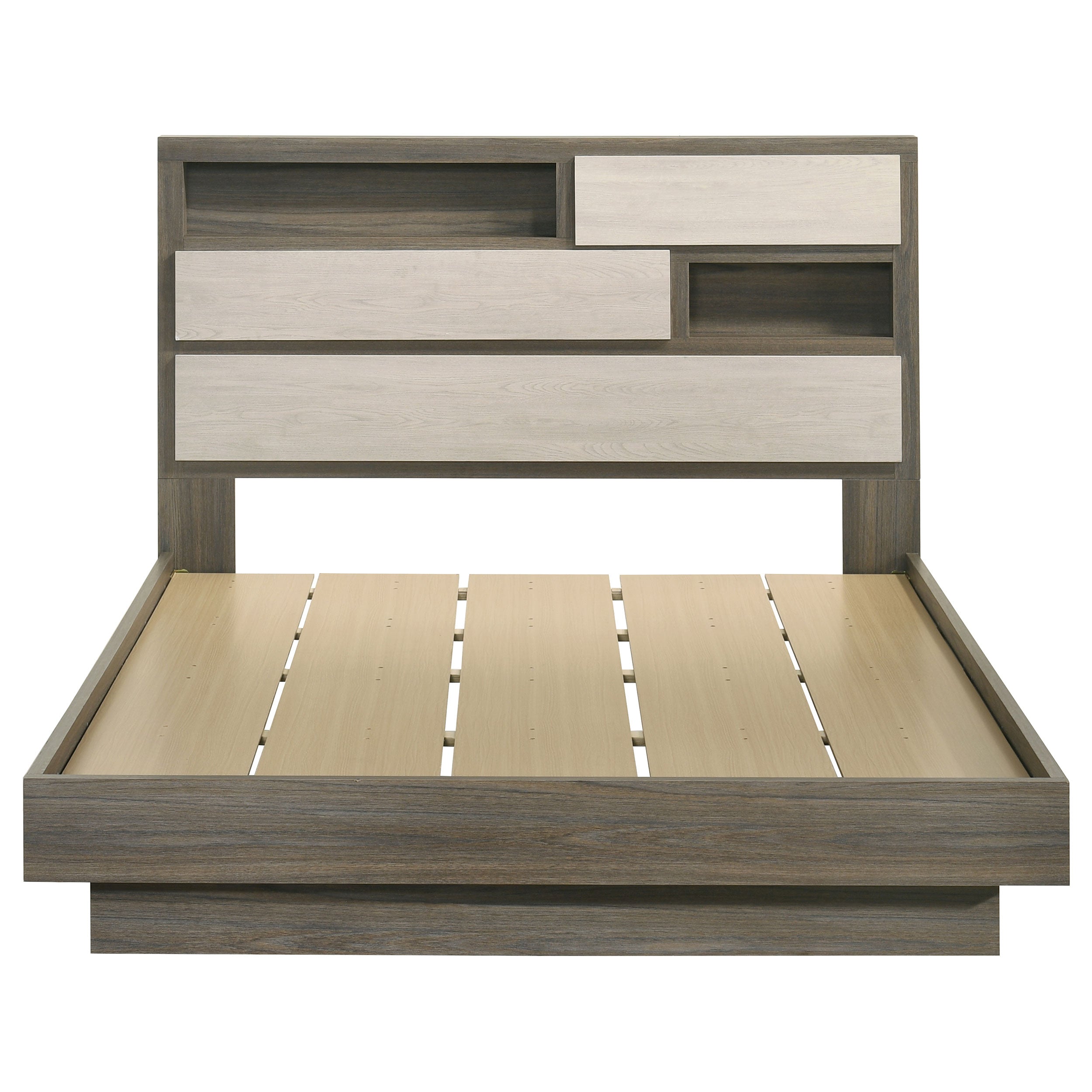 Fenwick Queen Bed Bookcase Headboard Grey Oak-