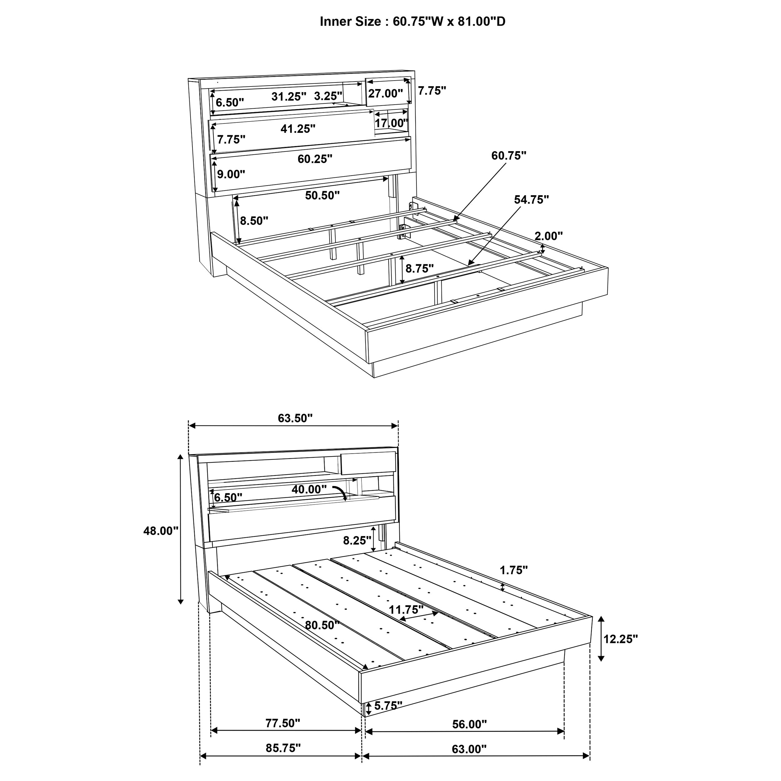Fenwick Queen Bed Bookcase Headboard Grey Oak-