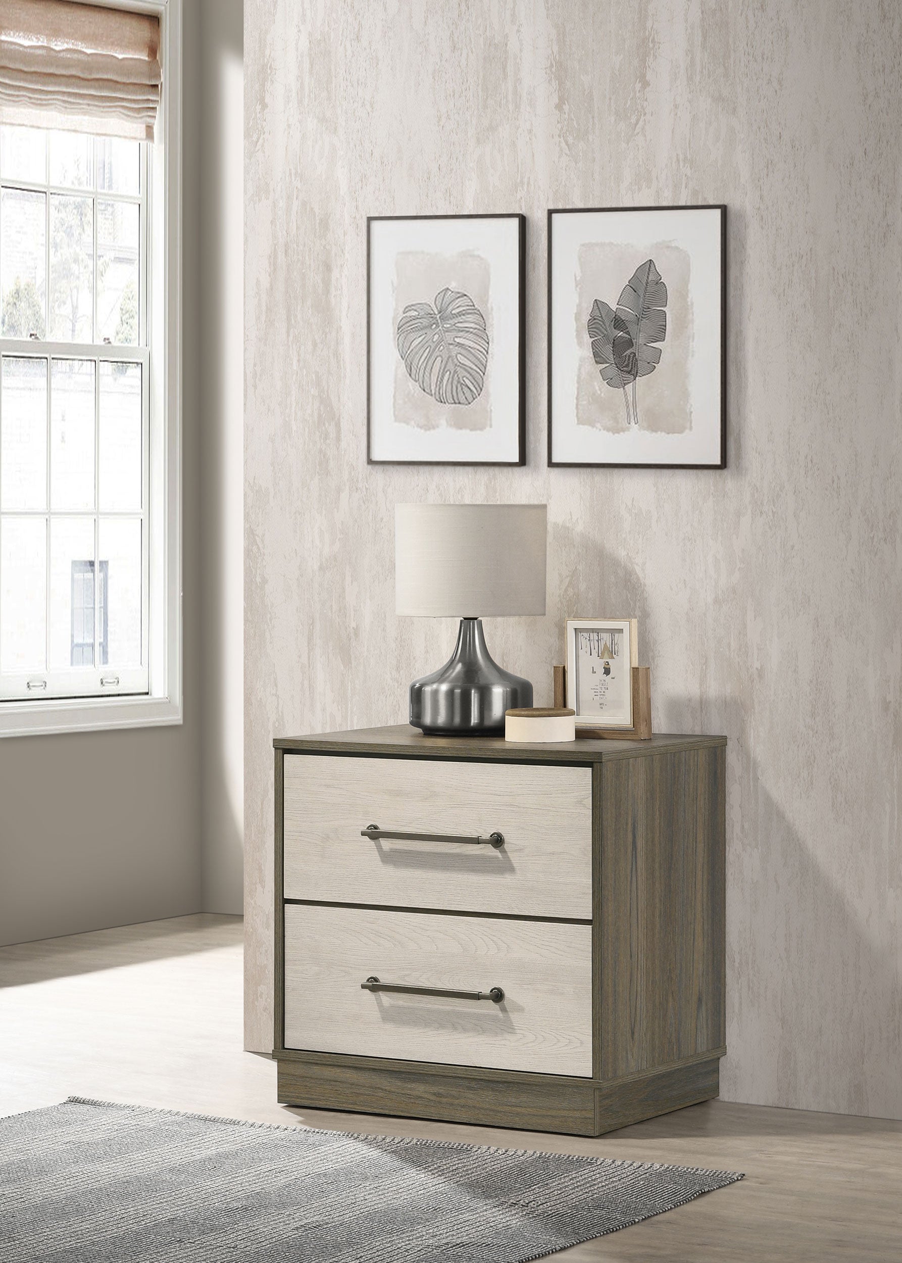 Fenwick 2-drawer Nightstand Bedside Table Grey Oak-