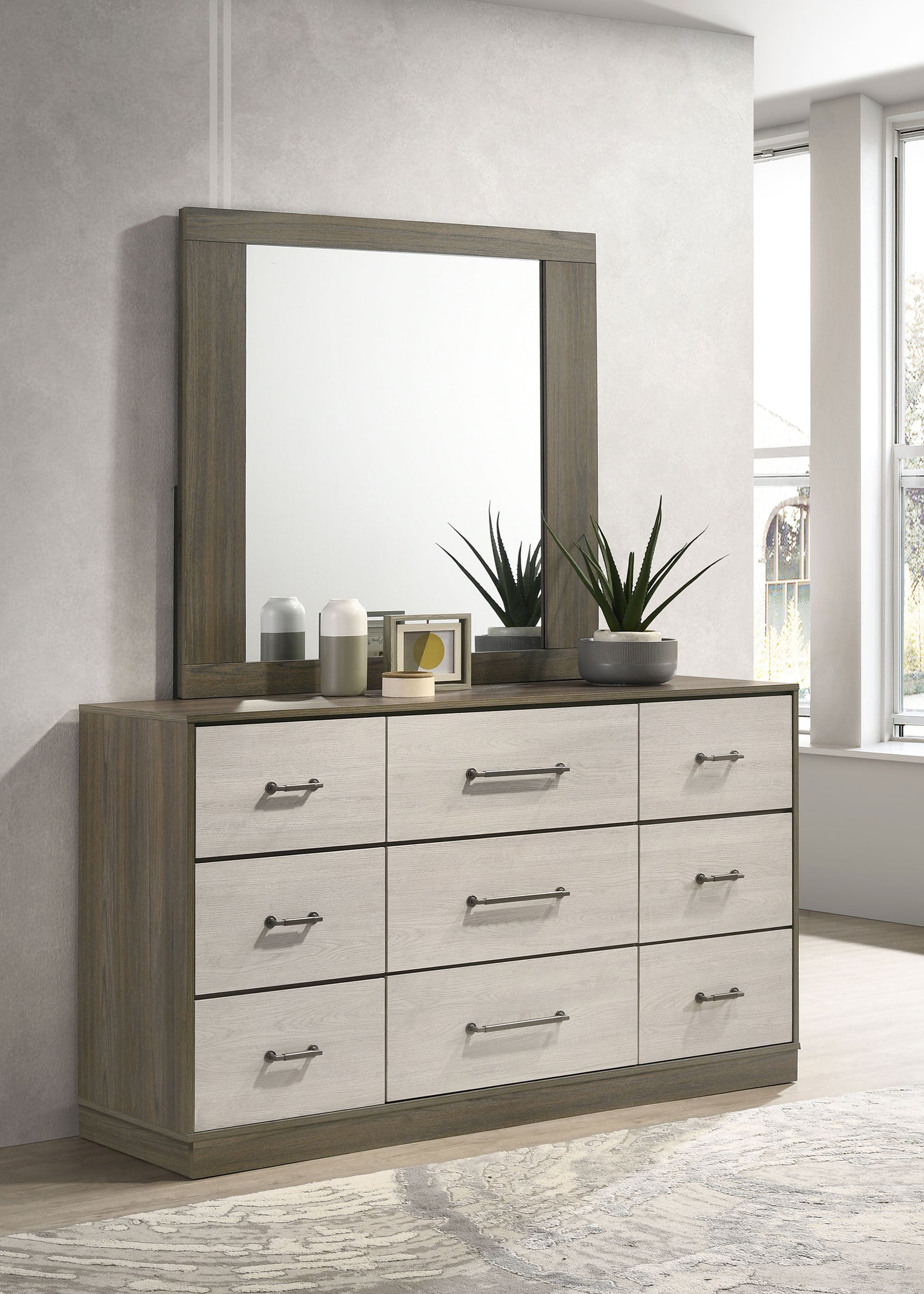 Fenwick 9-drawer Dresser with Mirror Grey Oak-