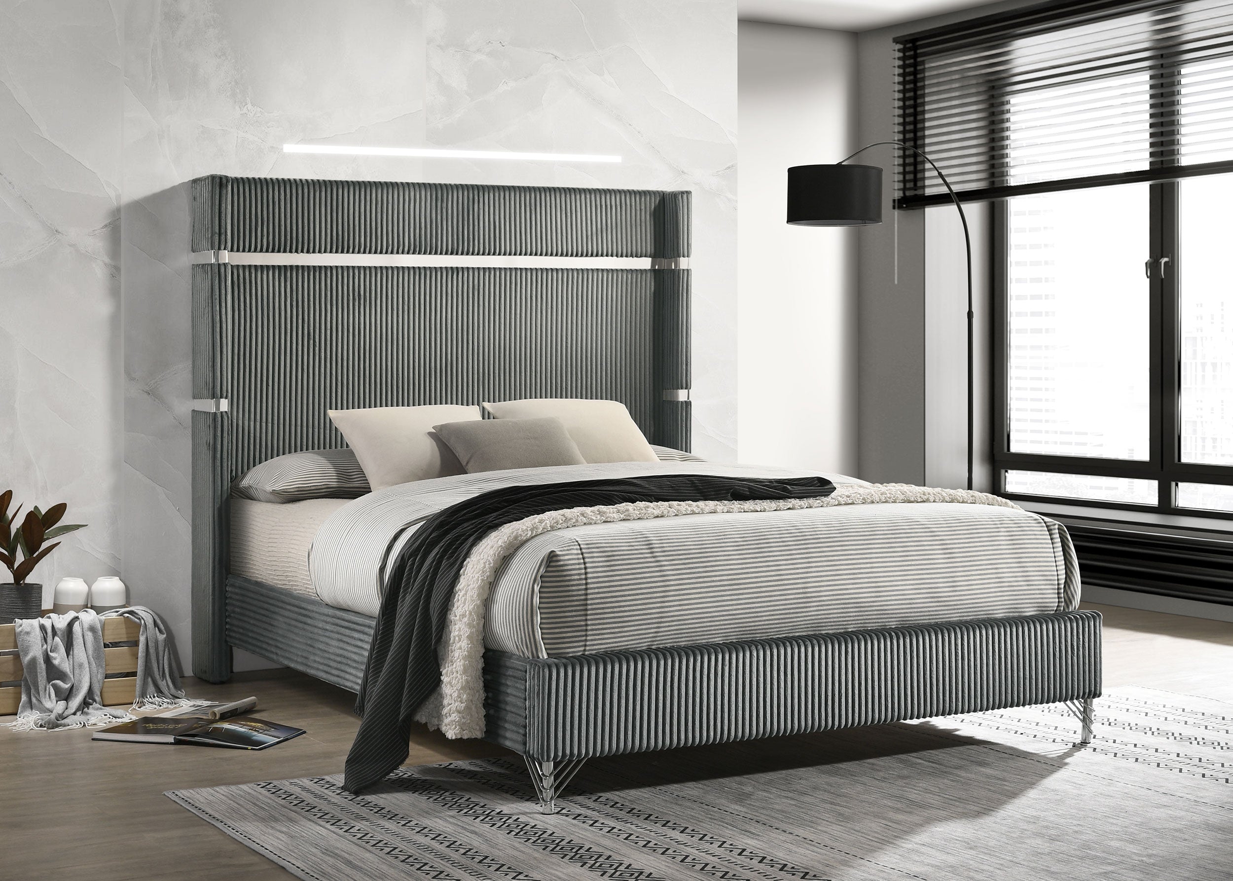 Lucia 61-inch Upholstered Queen Wingback Bed Grey-