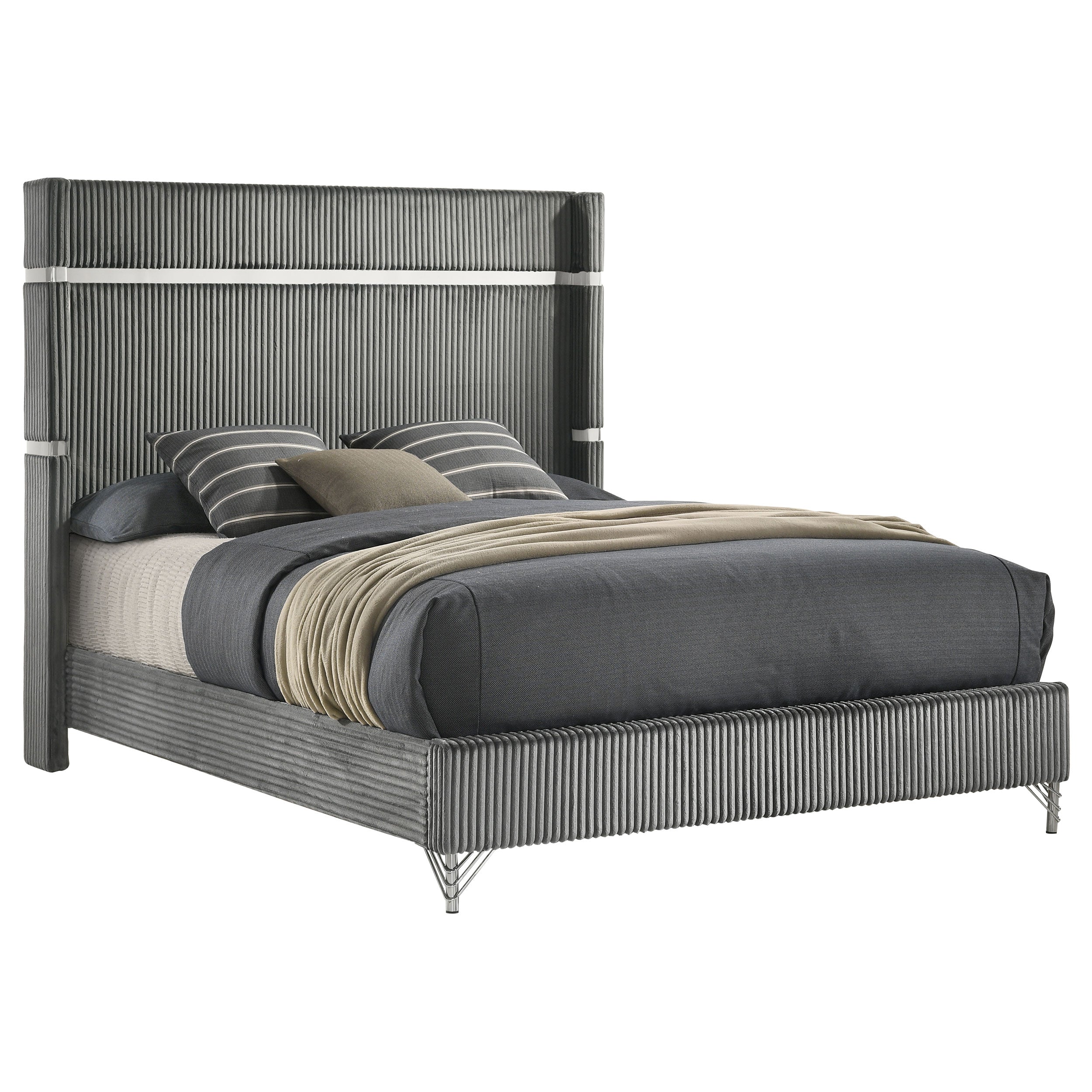 Lucia 61-inch Upholstered Queen Wingback Bed Grey-
