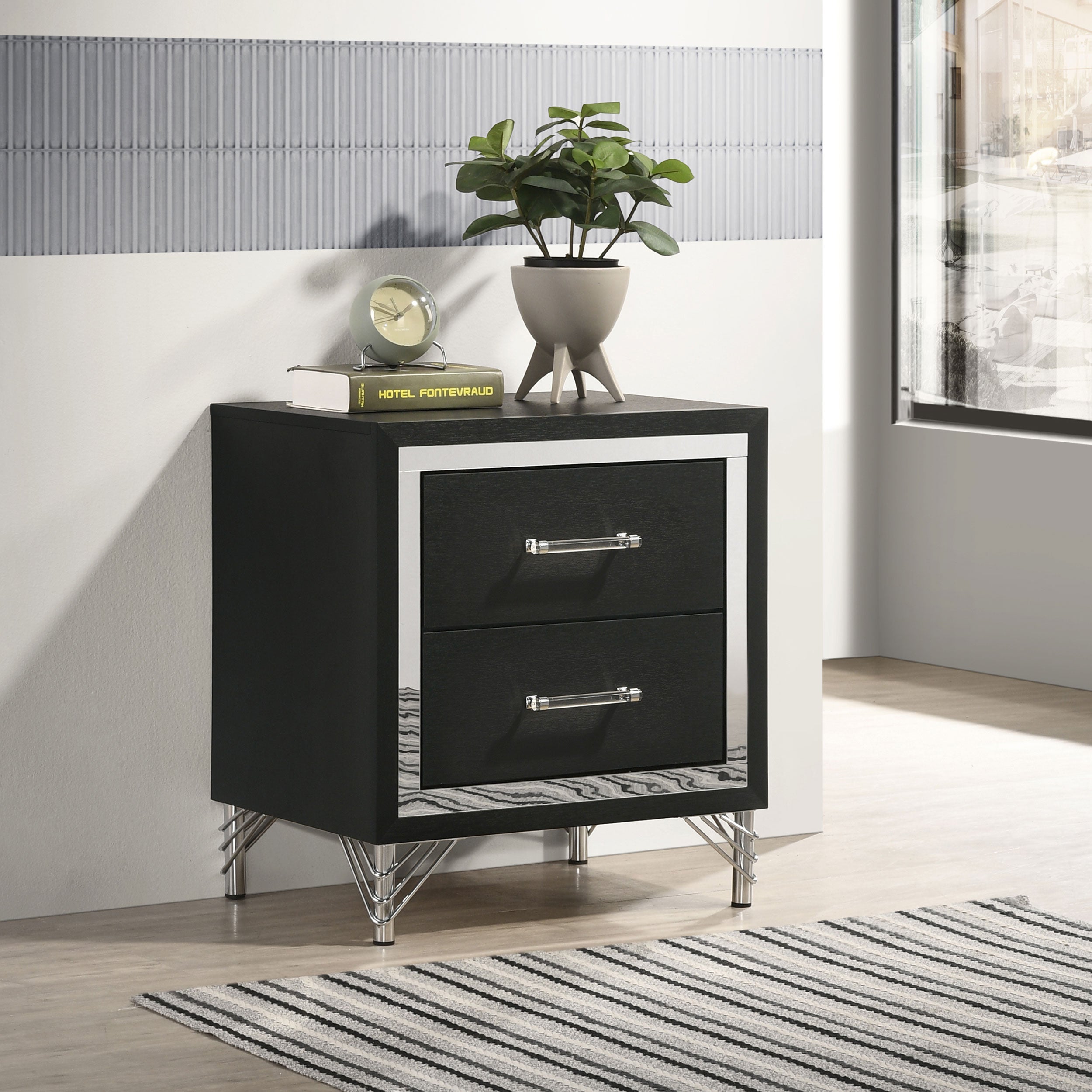 Lucia 2-drawer Nightstand Bedside Table Black-