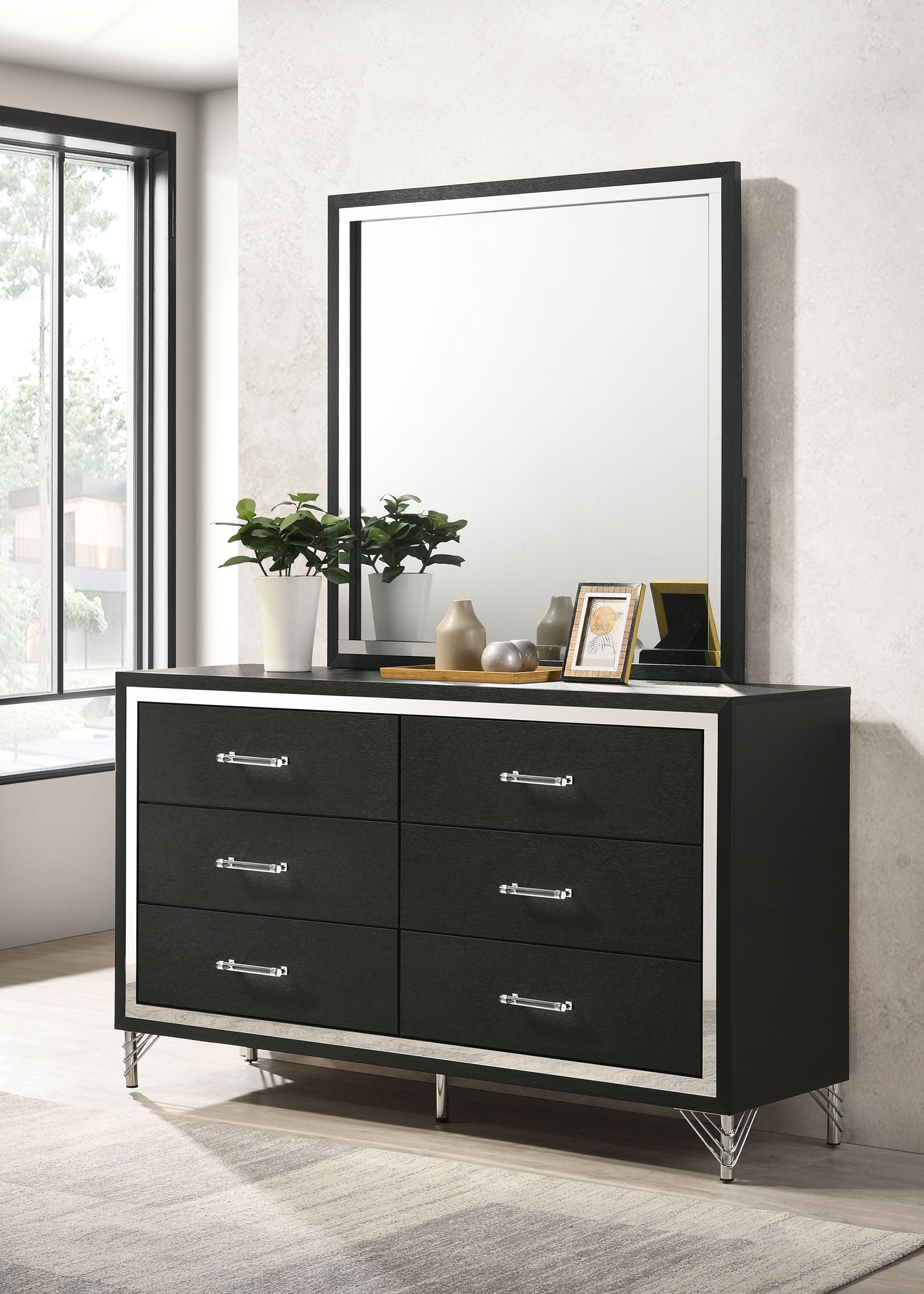 Lucia 6-drawer Dresser and Mirror Black-