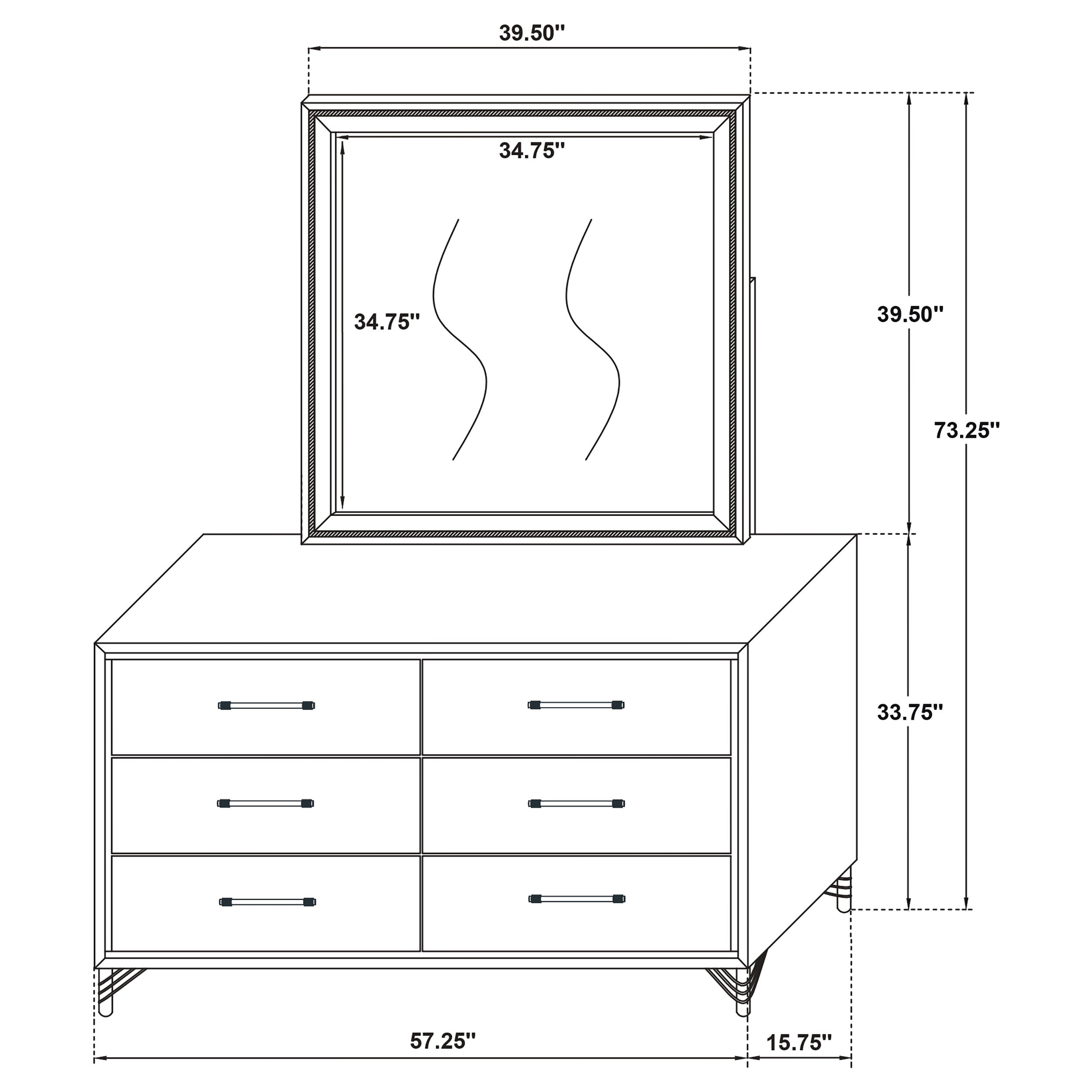 Lucia 6-drawer Dresser and Mirror Black-