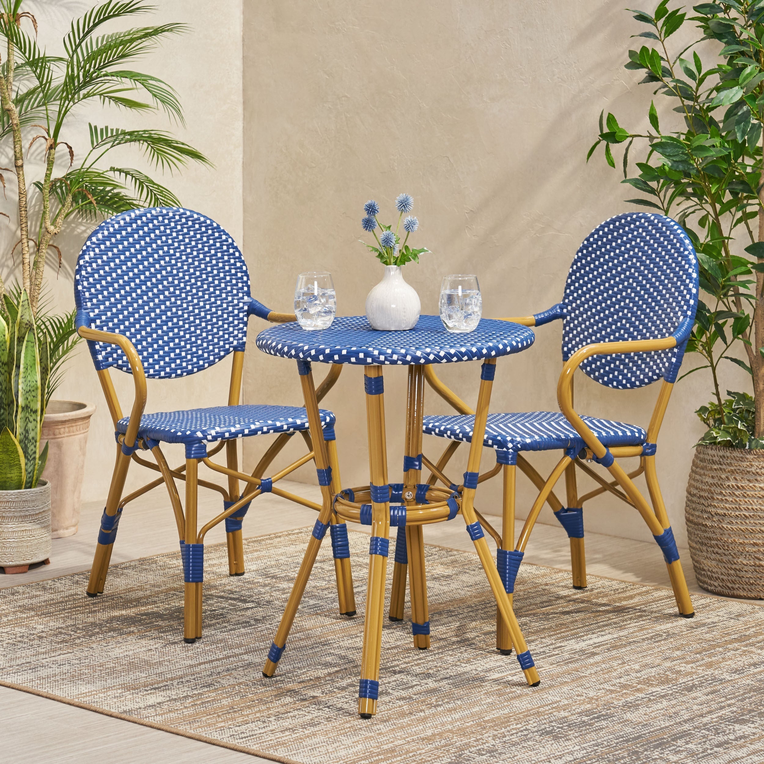 Outdoor PE Rattan and Aluminum 3 Piece French Bistro Set