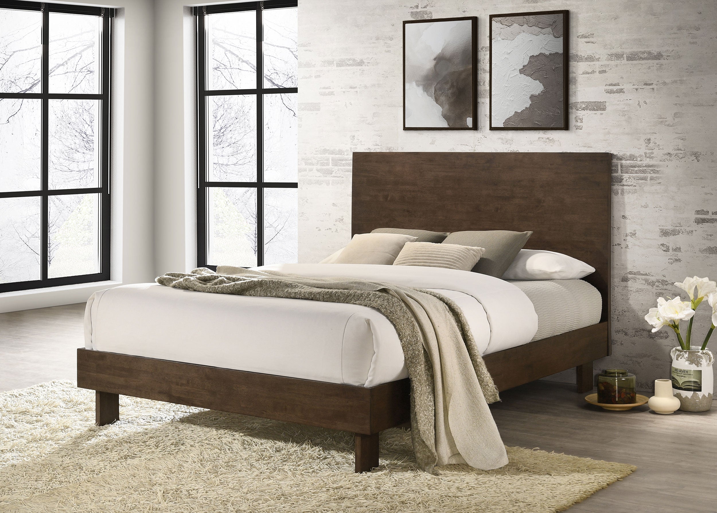 Glenwood 48-inch Queen Platform Panel Bed Warm Brown-