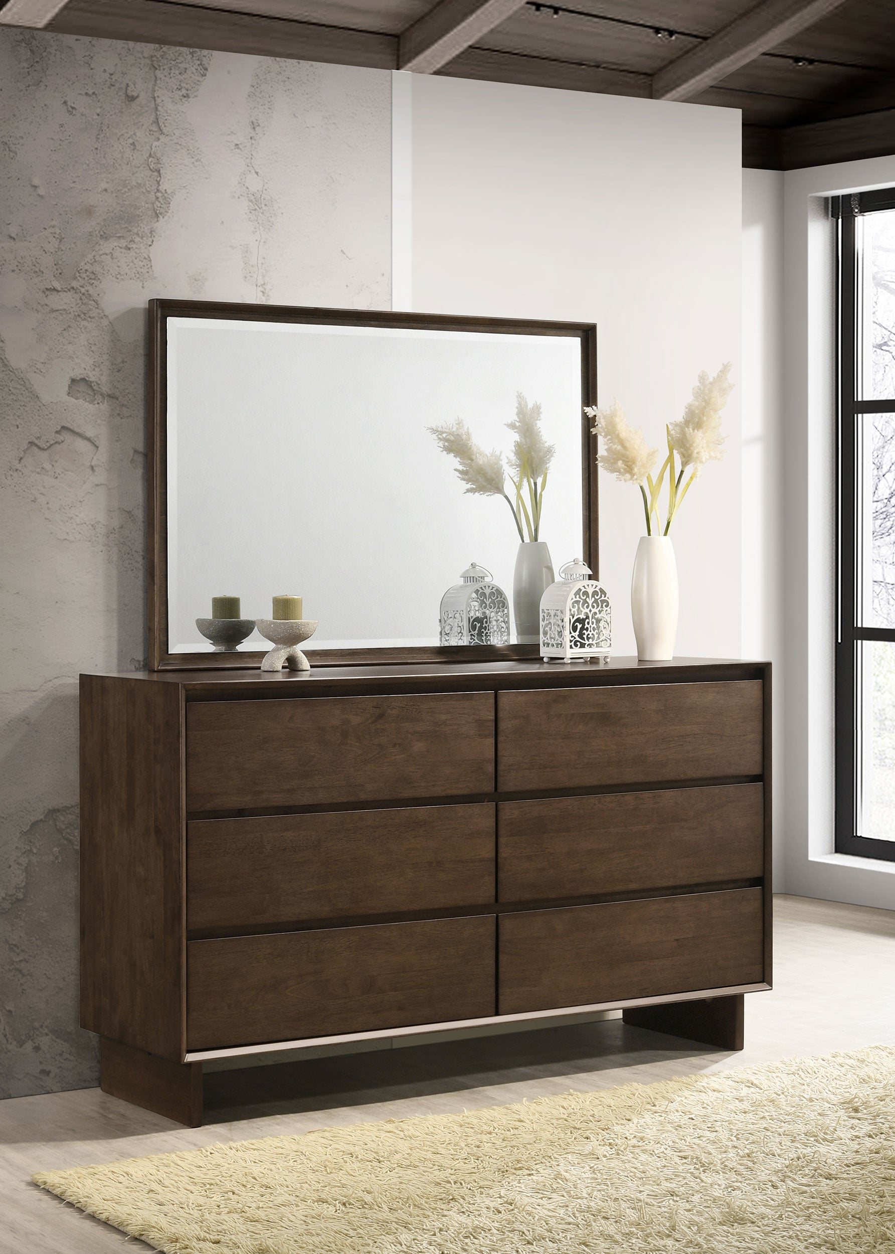 Glenwood 6-drawer Dresser and Mirror Warm Brown-