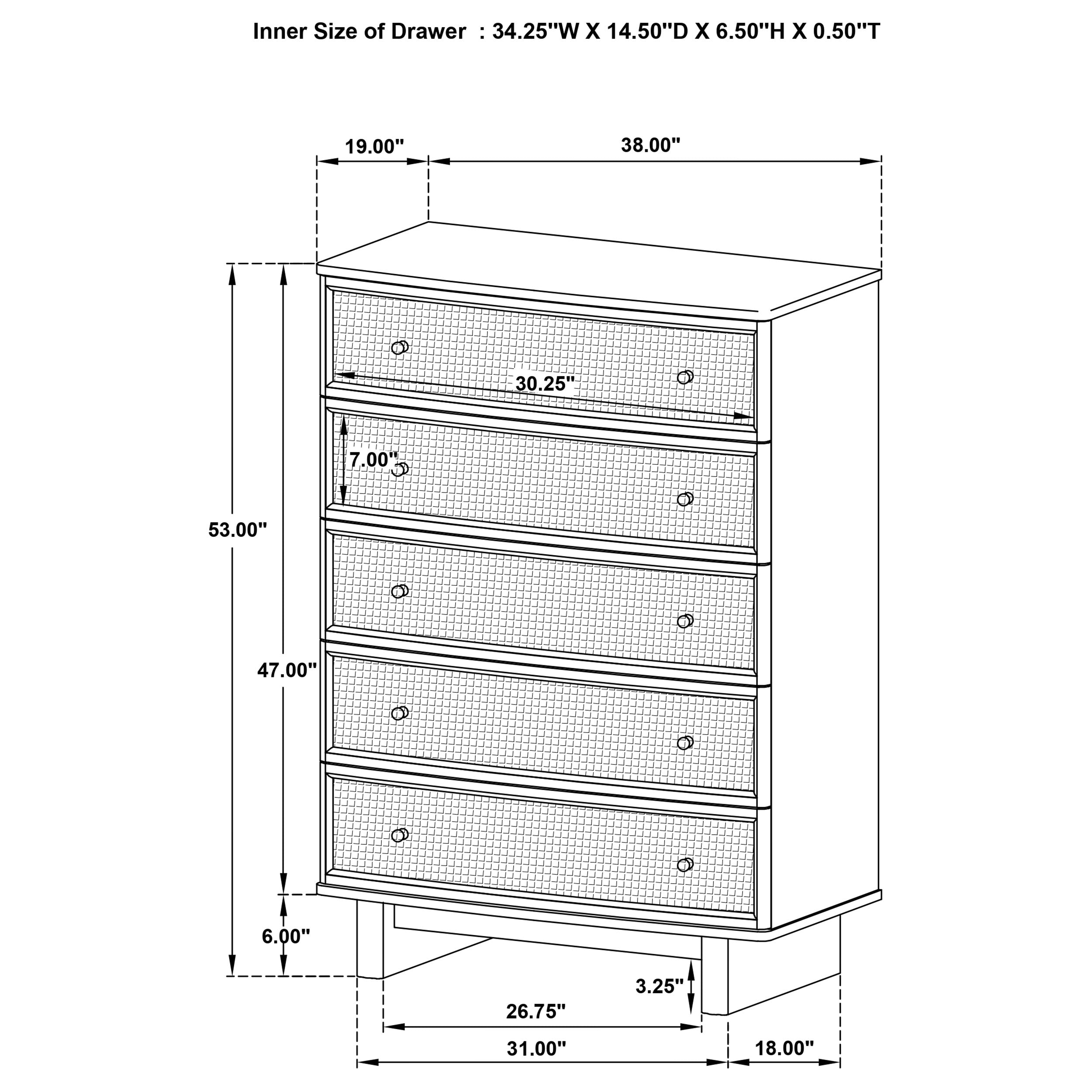 Kailani 5-drawer Bedroom Chest of Drawers Beige Oak-