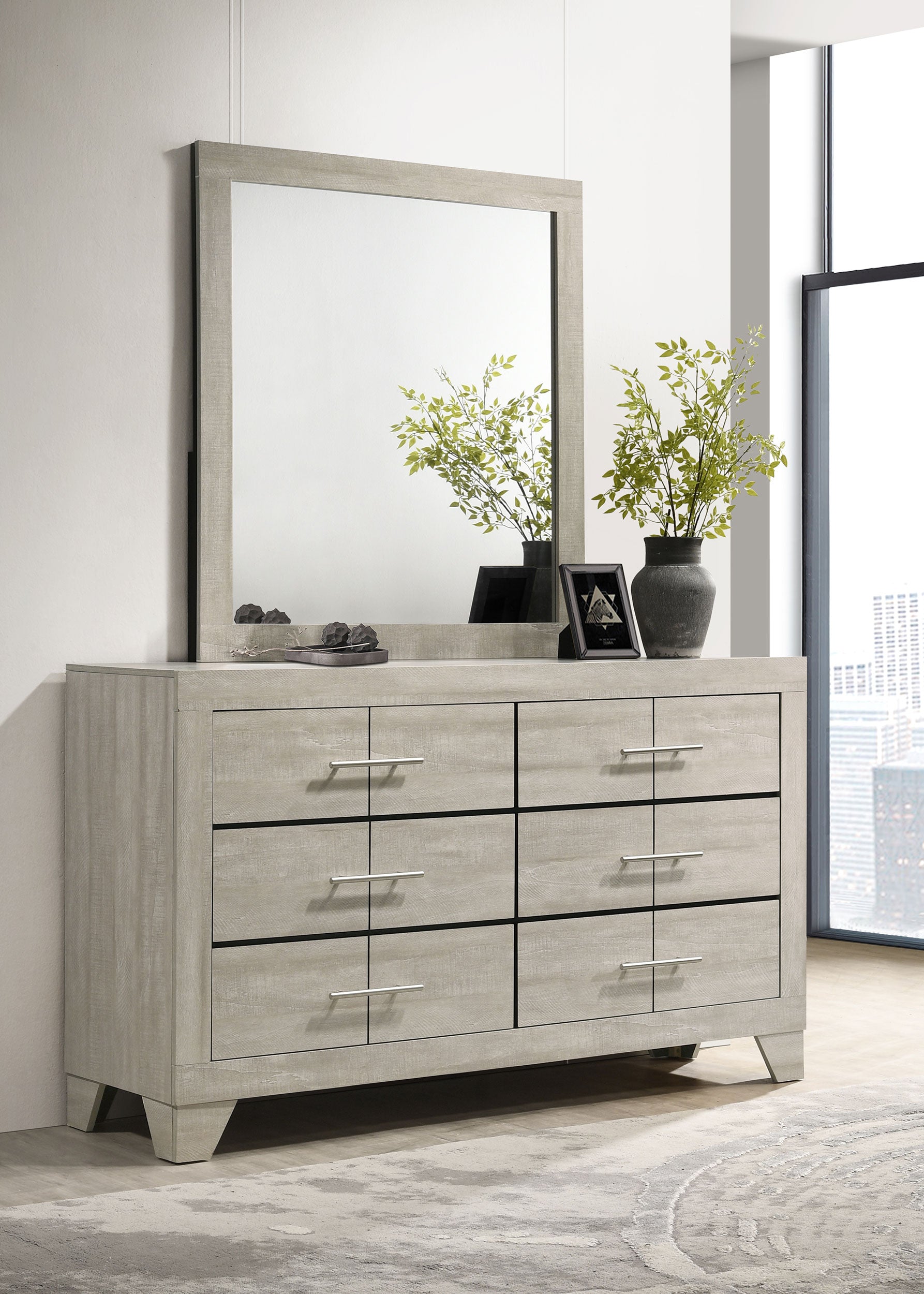 Trenton 6-drawer Bedroom Dresser With Mirror Rustic Cream-