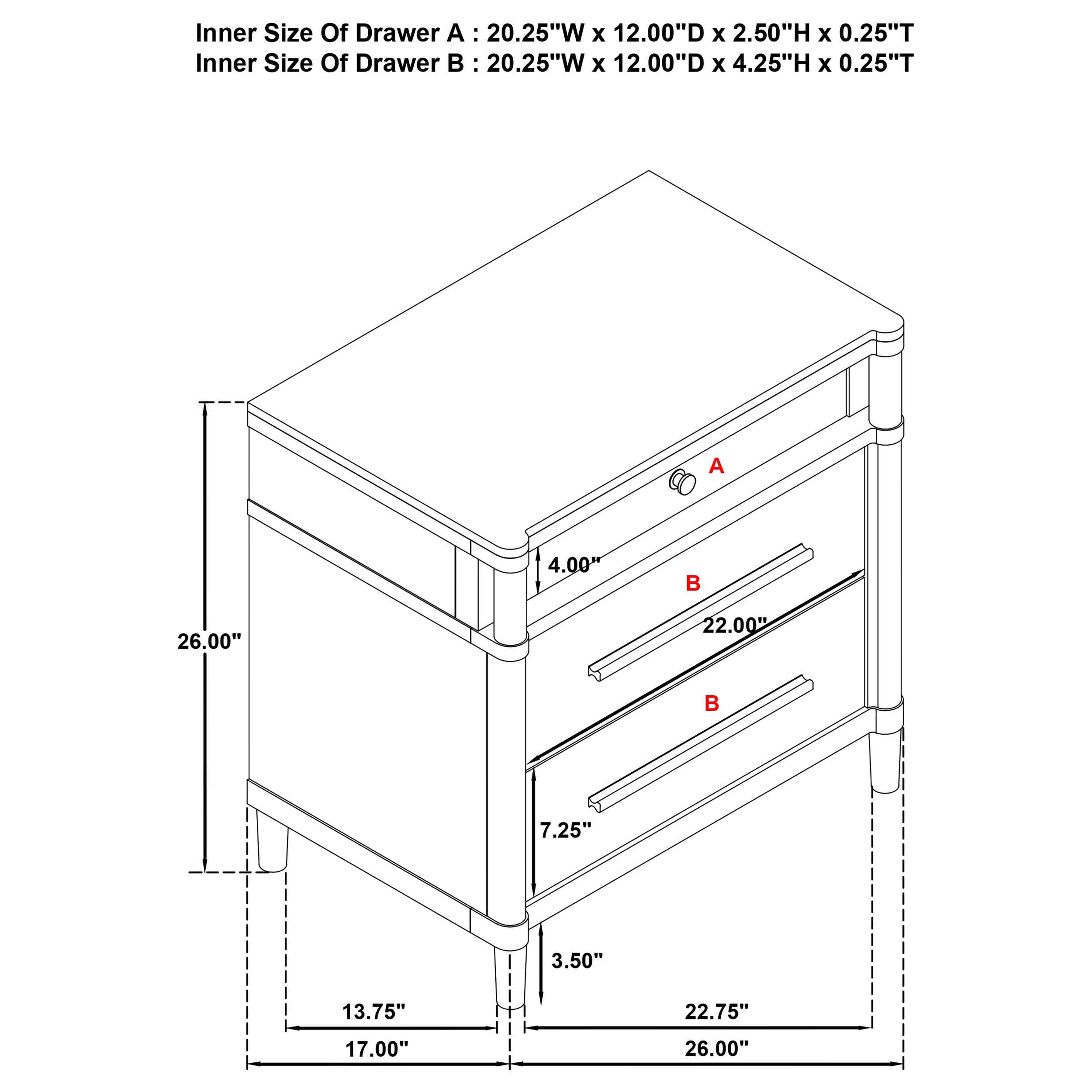 Gracemont 3-drawer Bedroom Nightstand Bedside Table White-
