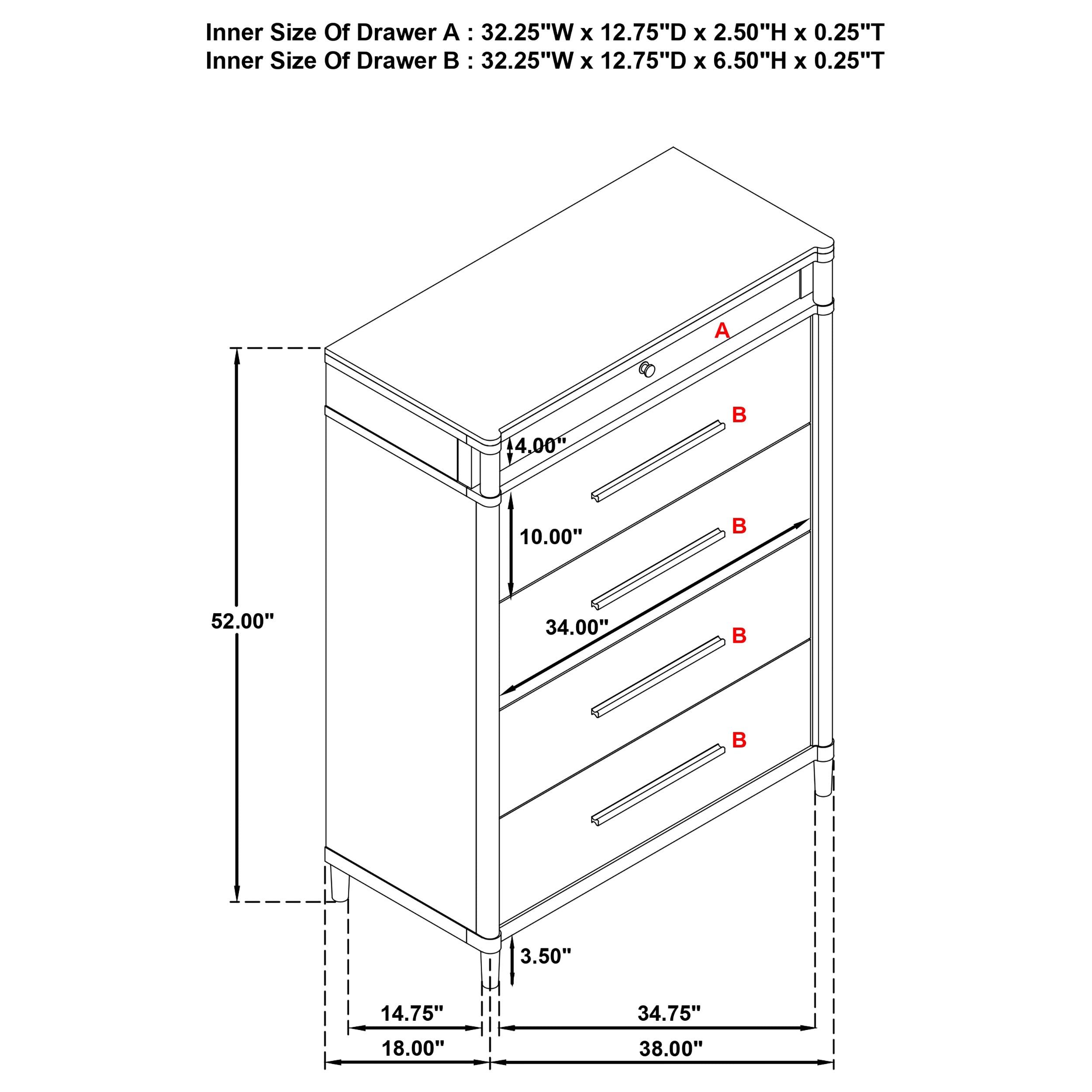 Gracemont 5-drawer Bedroom Chest of Drawers White-