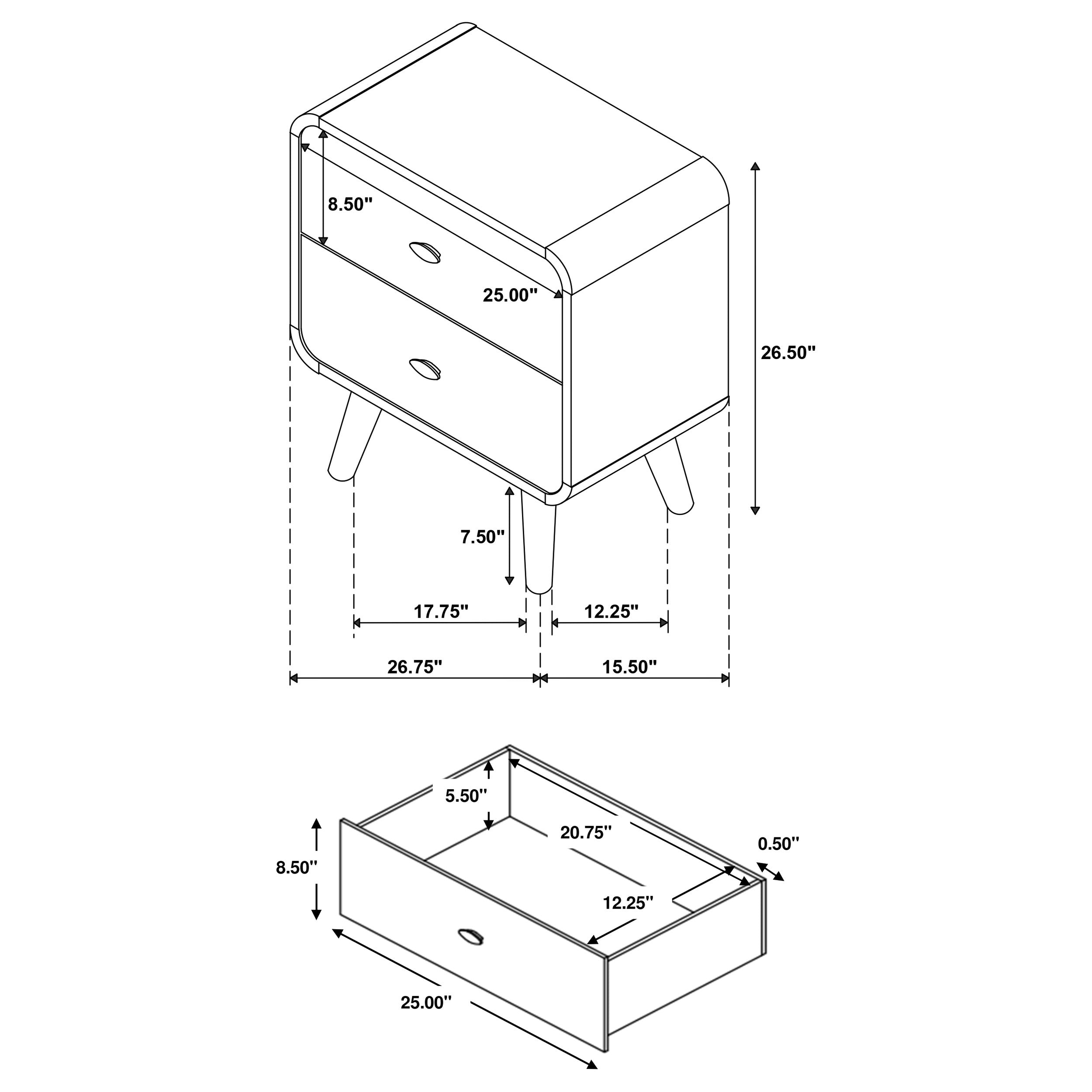 Robyn 2-drawer Nightstand Bedside Table Light Ash-
