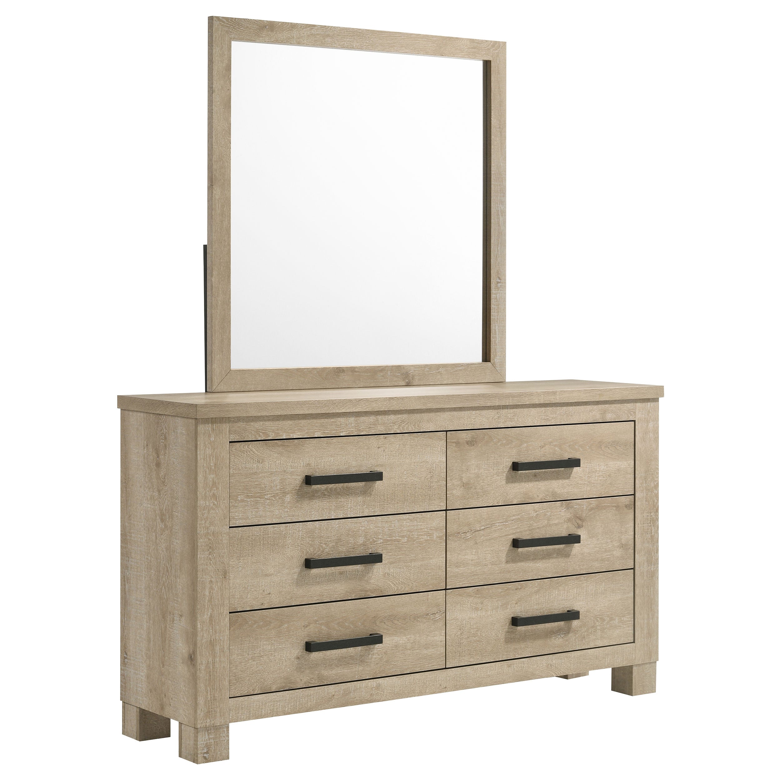 Oakglen 6-drawer Bedroom Dresser and Mirror Weathered Oak-