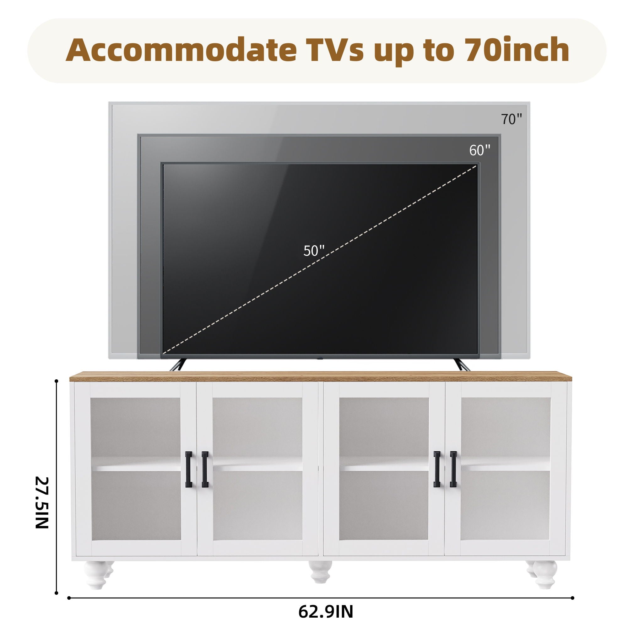 Farmhouse TV Stand With Solid Wood Gourd Shaped Legs For TVs Up To 70" - Best Buy Furniture