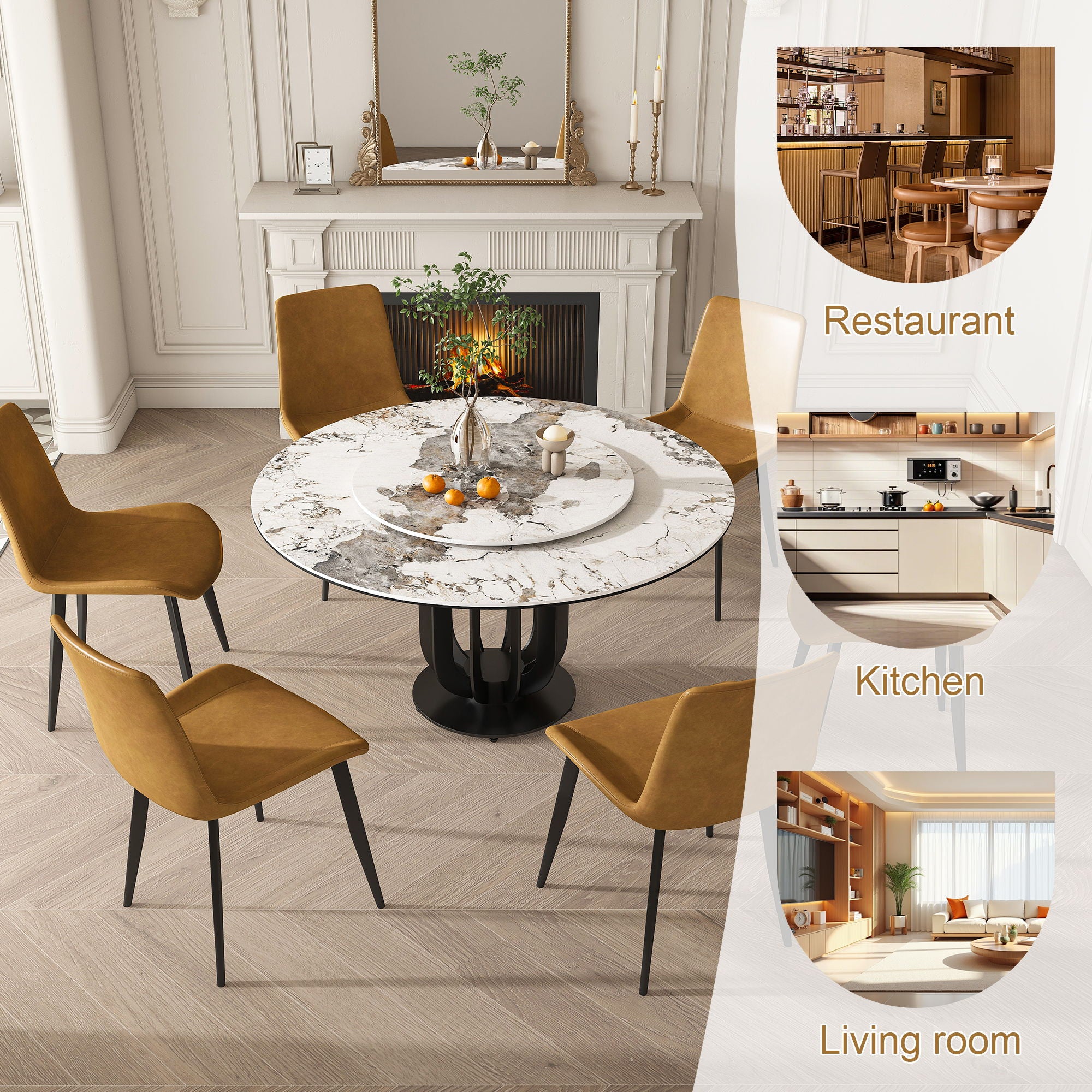 Round Dining Table With Lazy Susan For Kitchen, Dining Room - Black / White