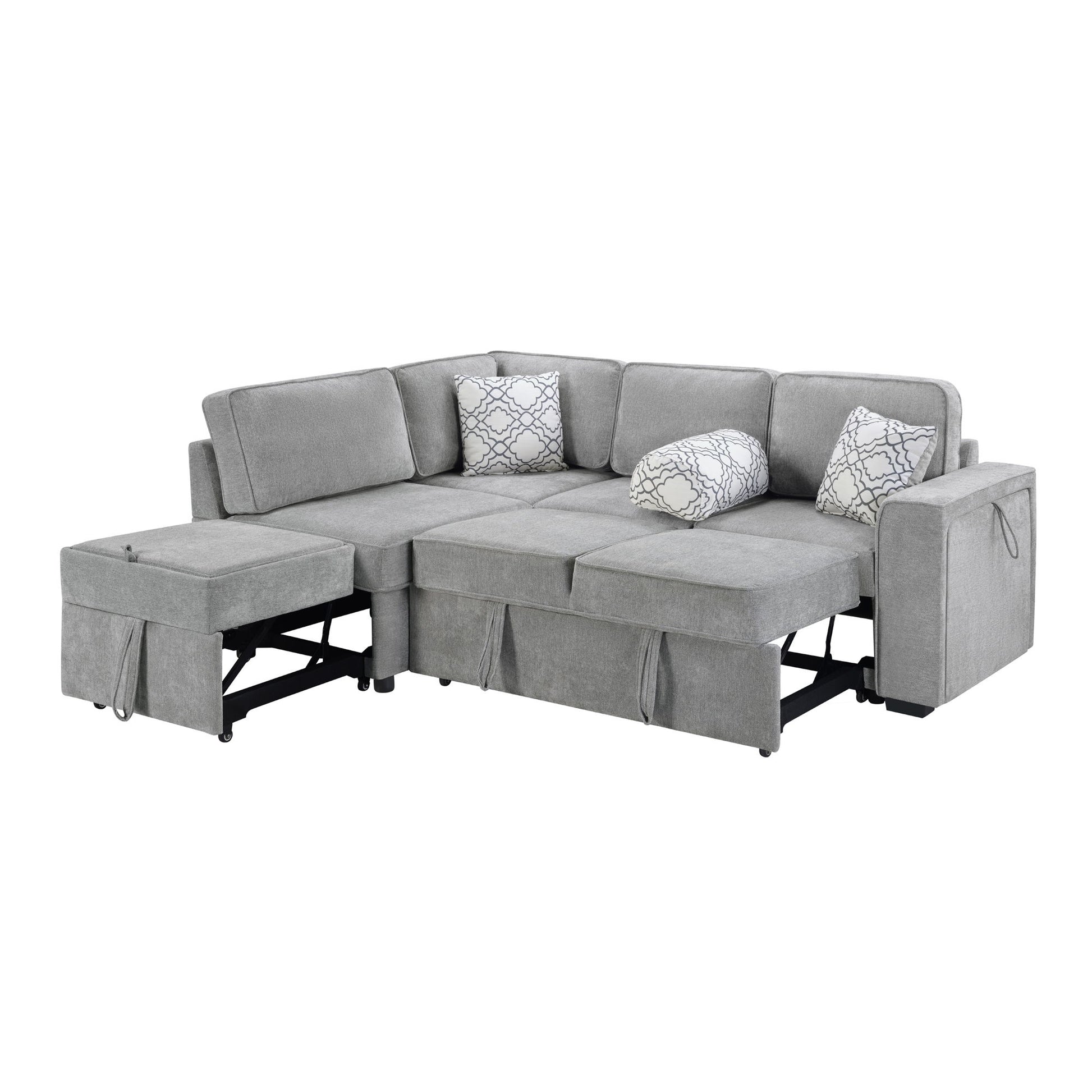 Convertible Sectional L-Shaped Sofa With Dual Pull-Out Sleepers, Flip-Top Table, USB Ports, Cup Holder & Storage - Best Buy Furniture