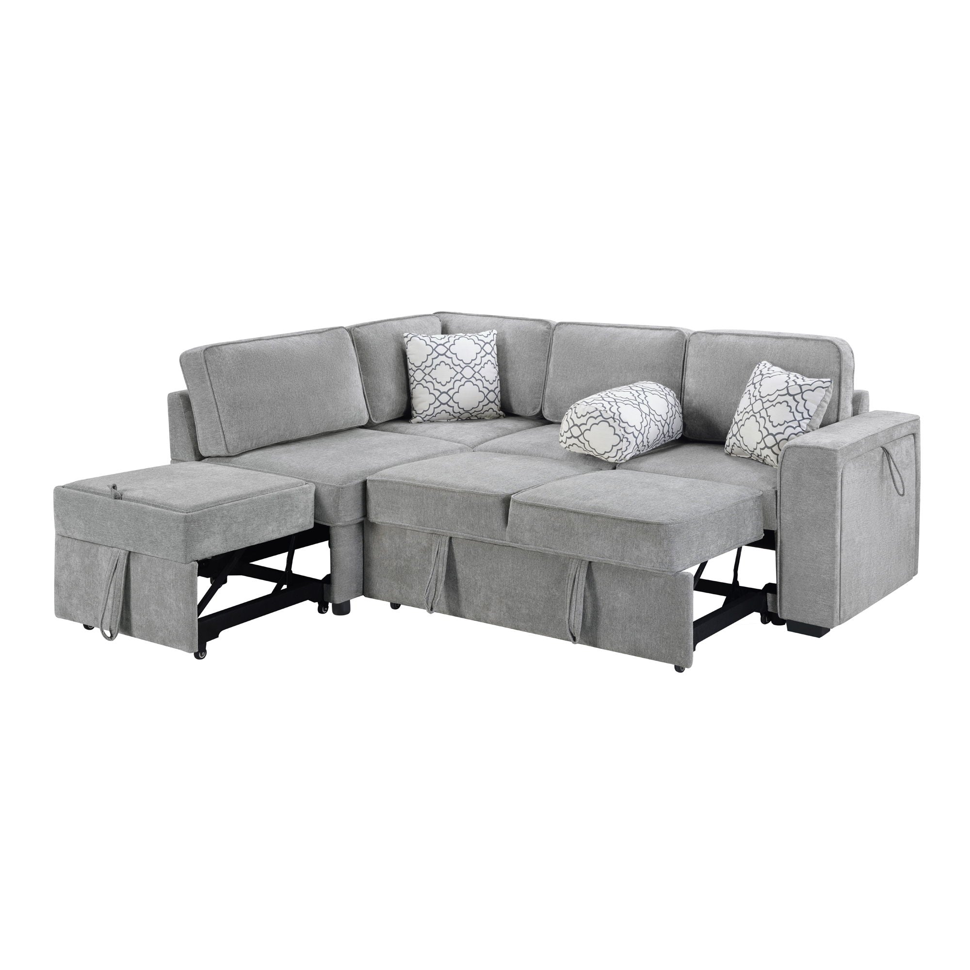 Convertible Sectional L-Shaped Sofa With Dual Pull-Out Sleepers, Flip-Top Table, USB Ports, Cup Holder & Storage - Best Buy Furniture