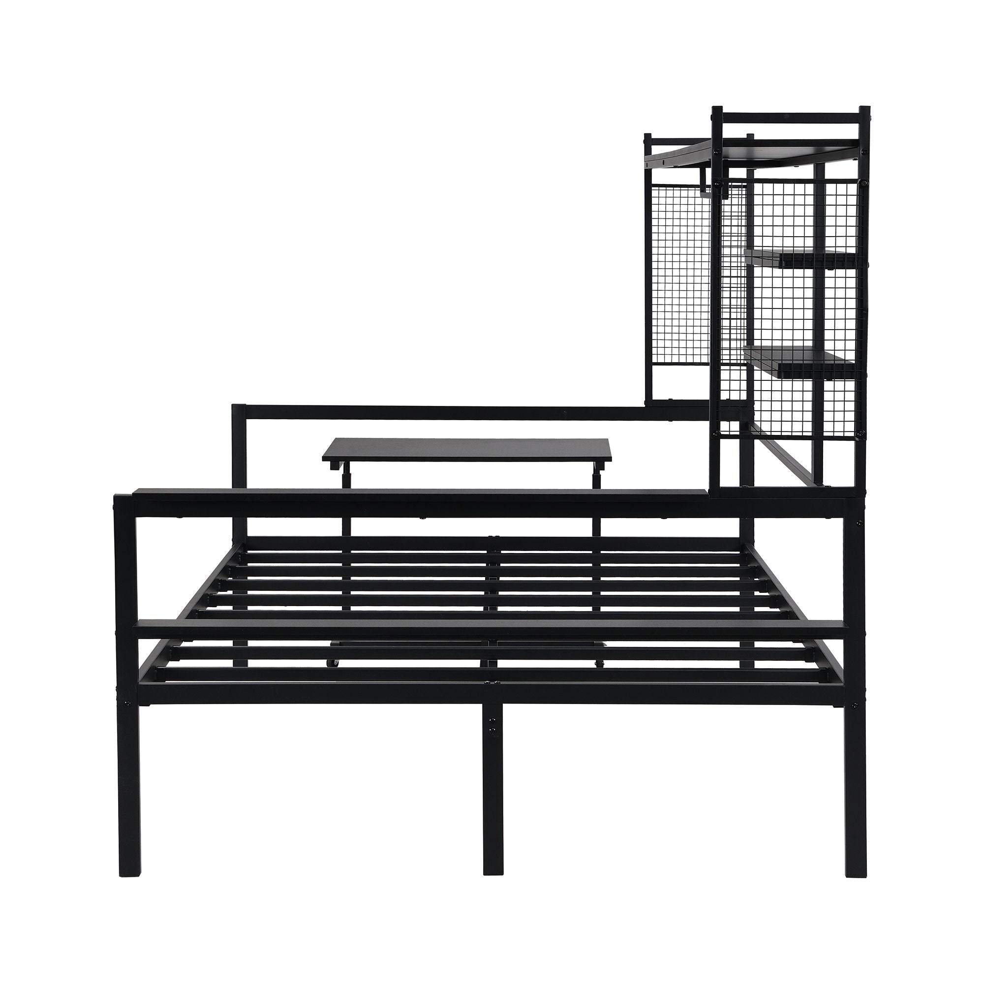 Daybed With Movable Desk, Grid, Shelves And Clothes Hanger