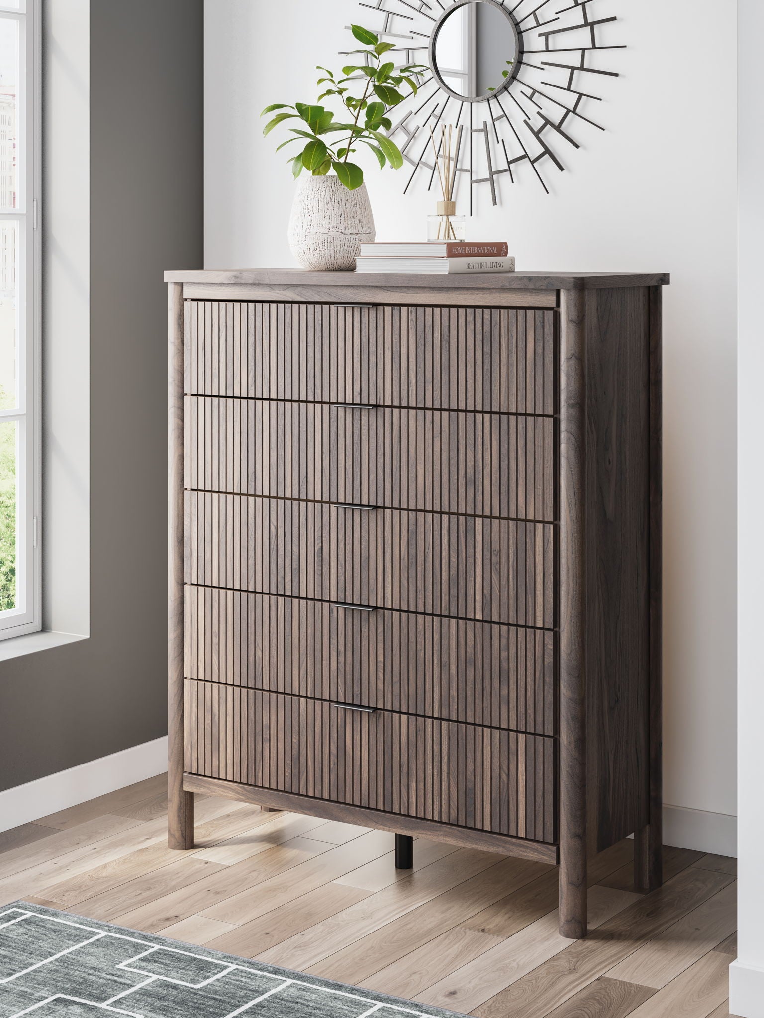 Pamytta - Five Drawer Wide Chest - Brown - Best Buy Furniture