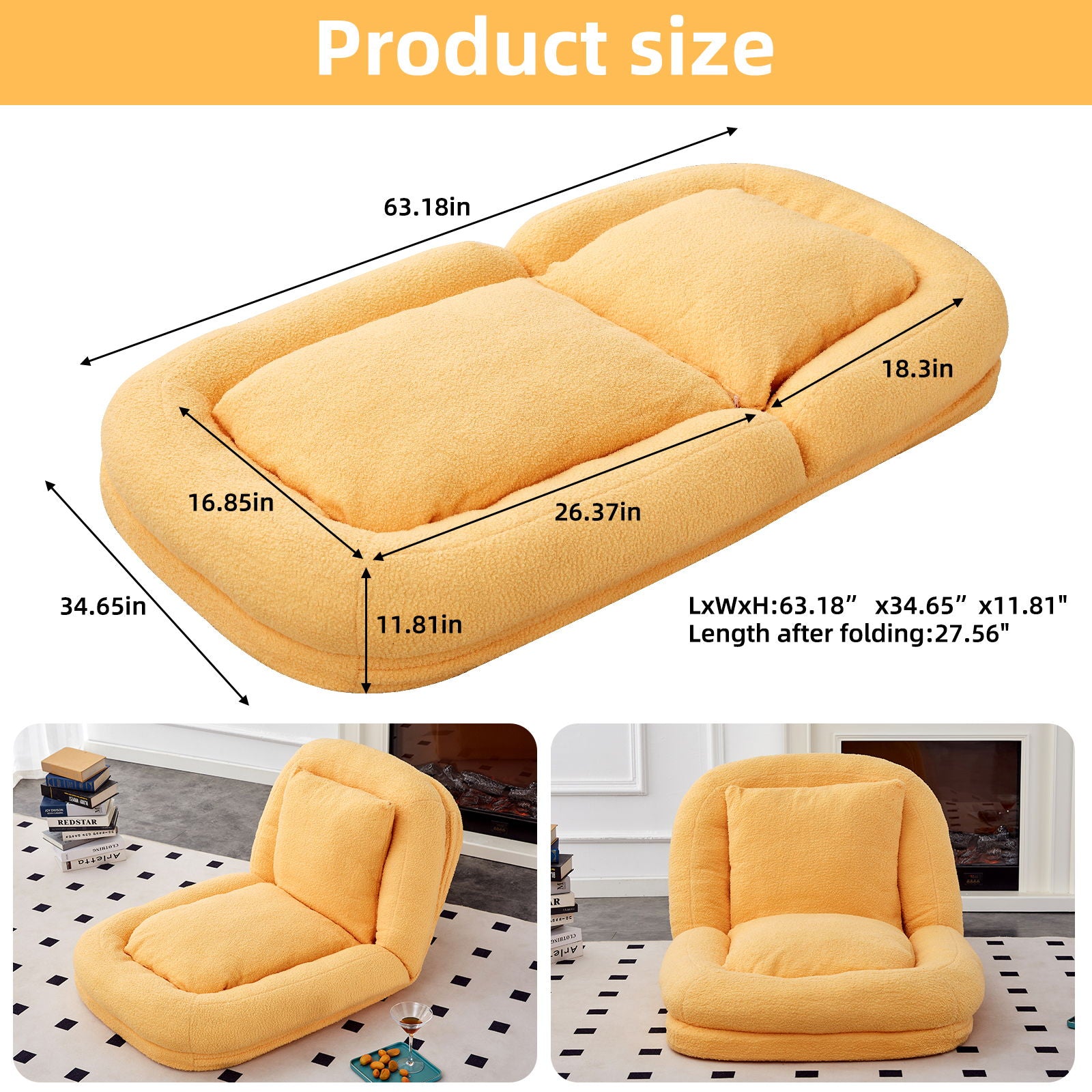 Contemporary Folding Sofa Chair With 5 Adjustable Positions For Gaming, Meditation, And Relaxation