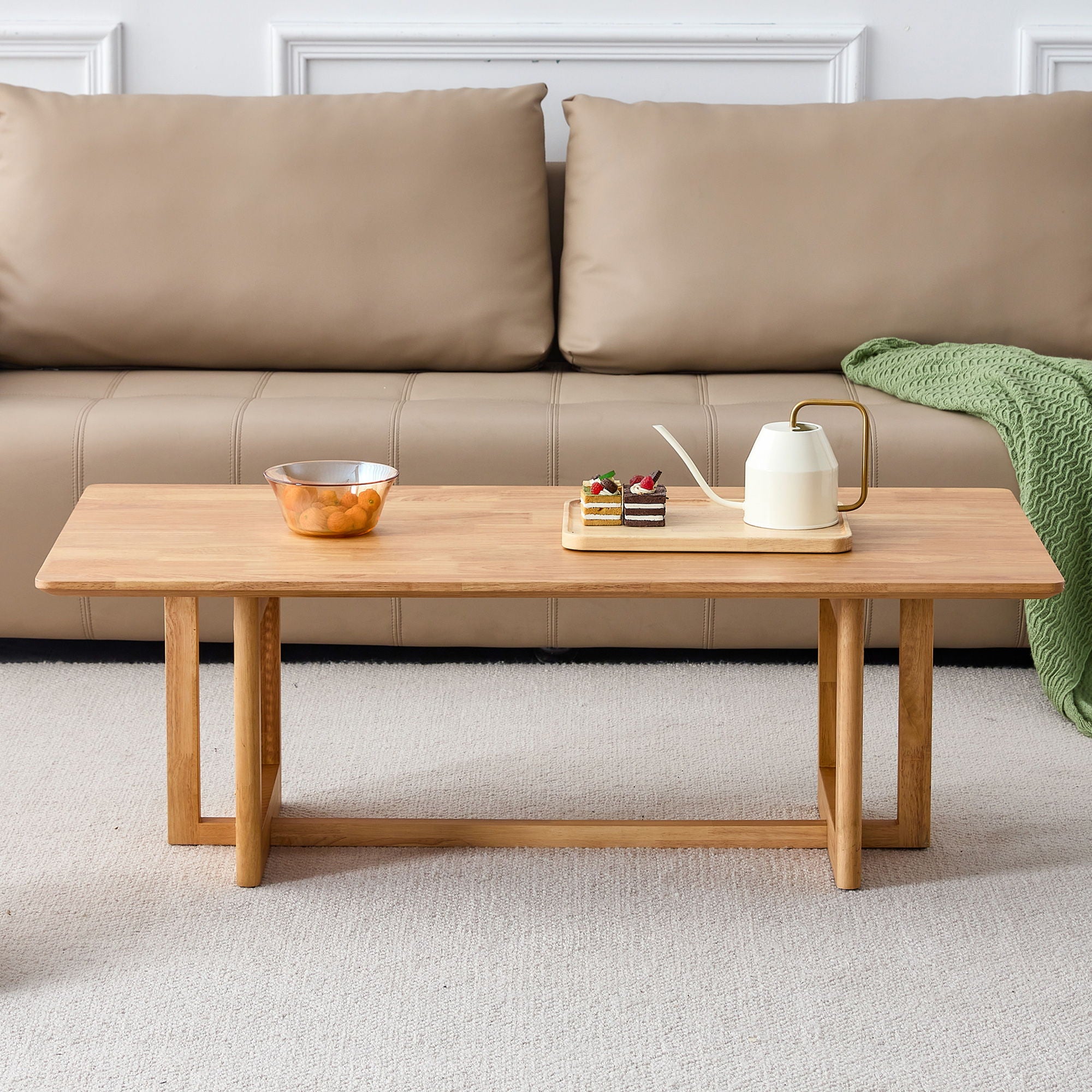 Chinese Style White Solid Wood And Imitation Rattan Coffee Table
