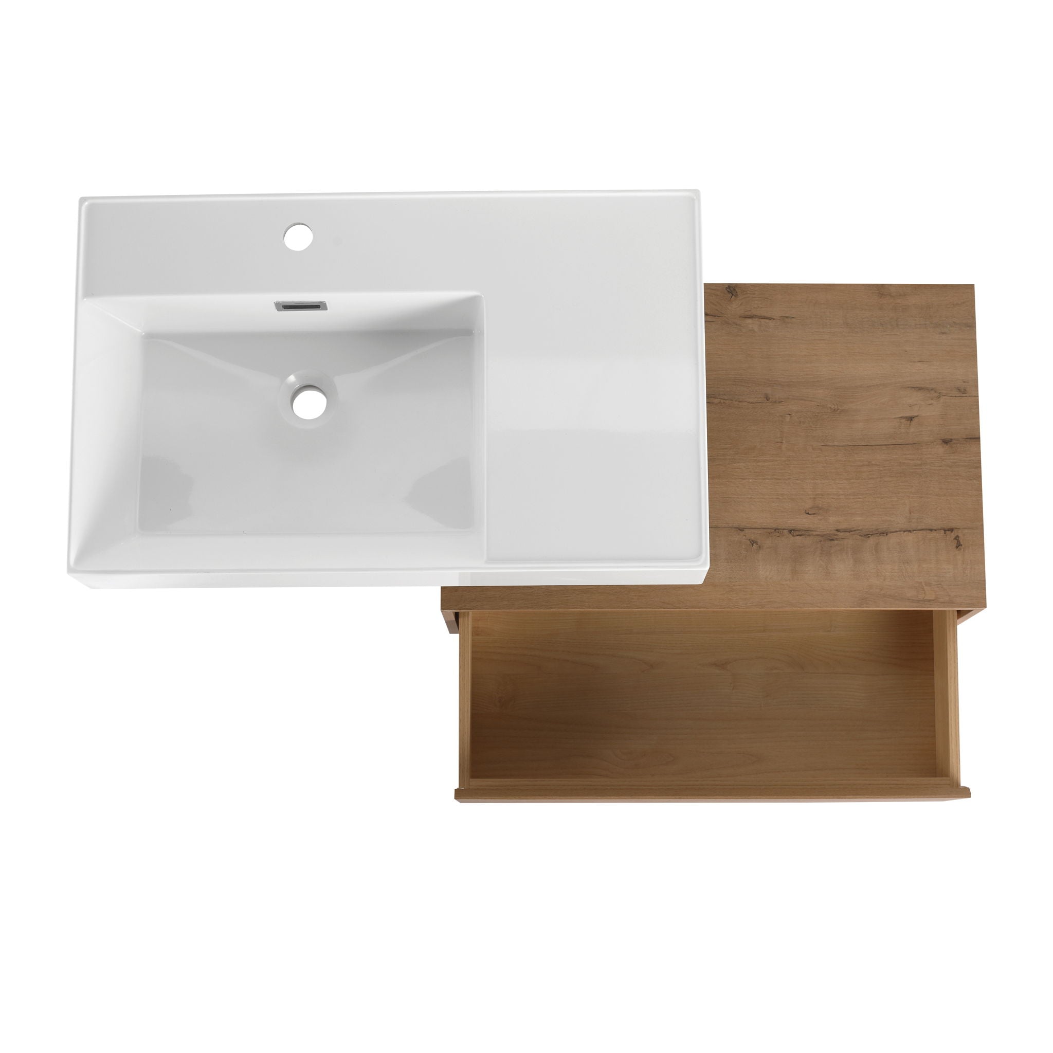 Modern Wall Mounted Bathroom Vanity With Resin Sink And Side Cabinet, Soft Close Drawer, Imitative - Imitative Oak