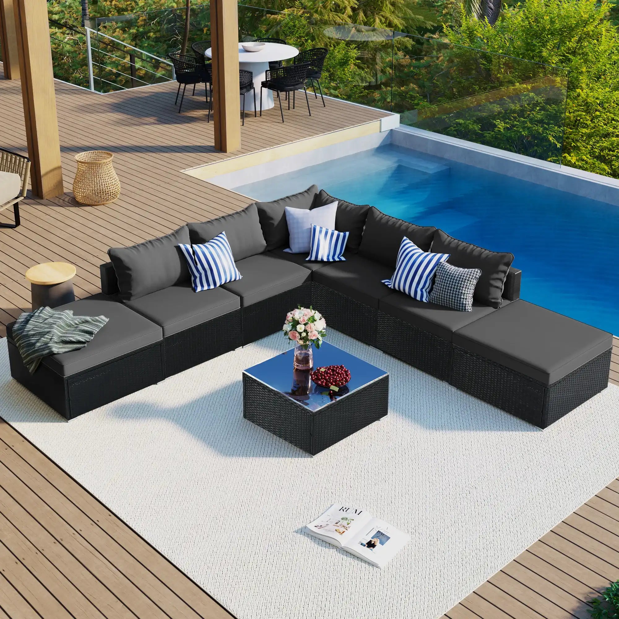 8 Piece Wicker Patio Sofa Set, Gray Cushions
