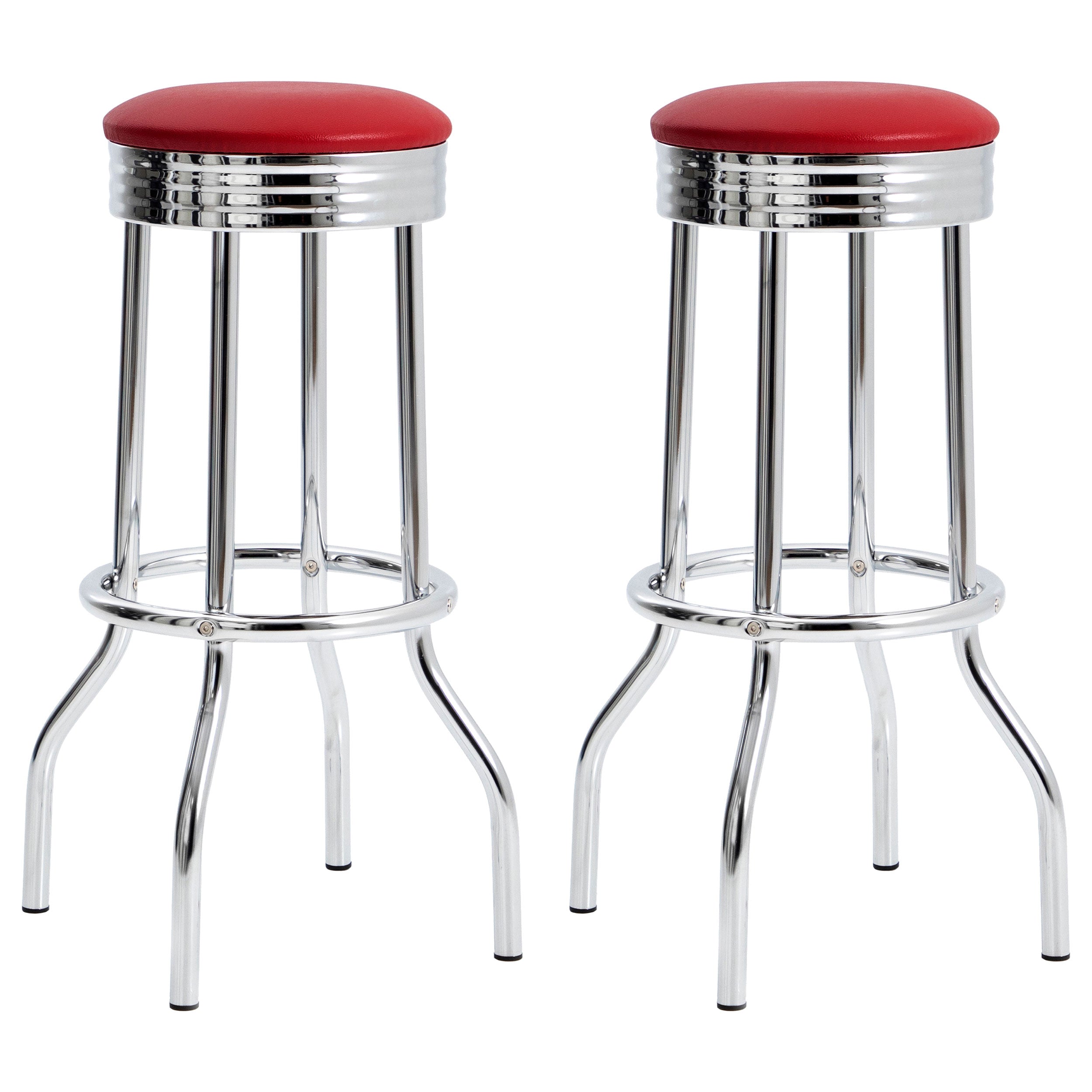 Retro Upholstered Metal Swivel Bar Stool Red (Set of 2)-CoasterEveryday
