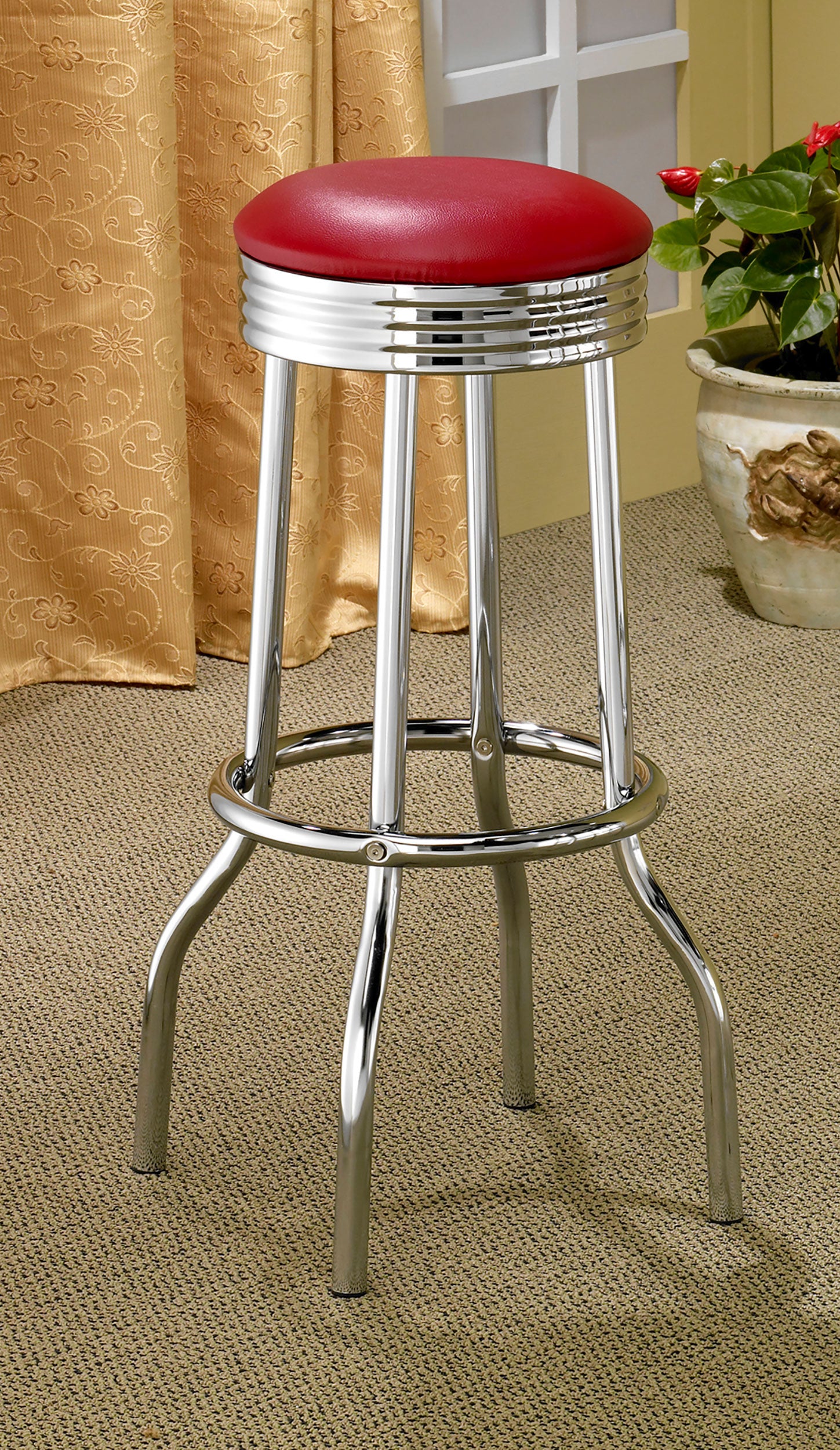 Retro Upholstered Metal Swivel Bar Stool Red (Set of 2)-CoasterEveryday