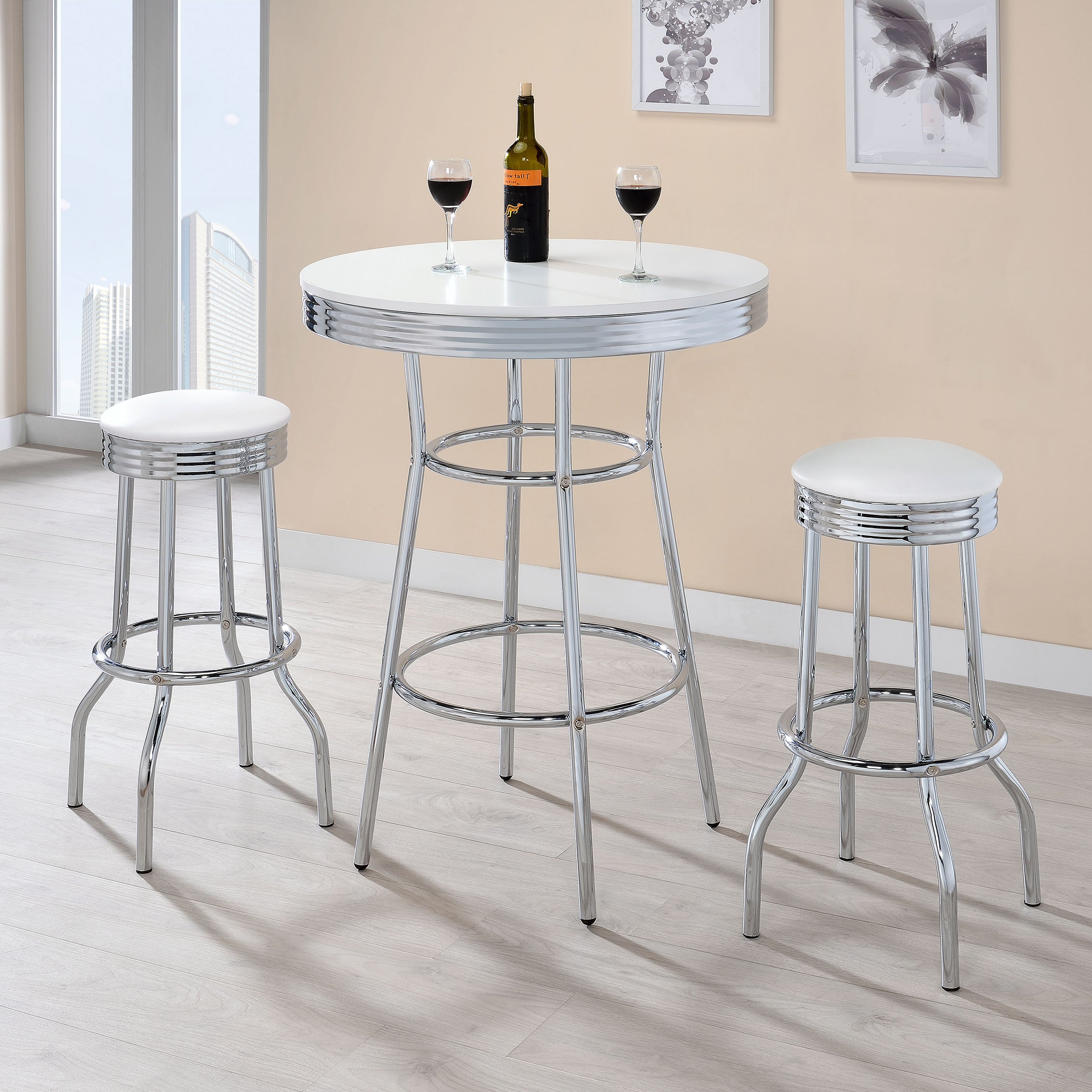 Retro Upholstered Metal Swivel Bar Stool White (Set of 2)-CoasterEveryday