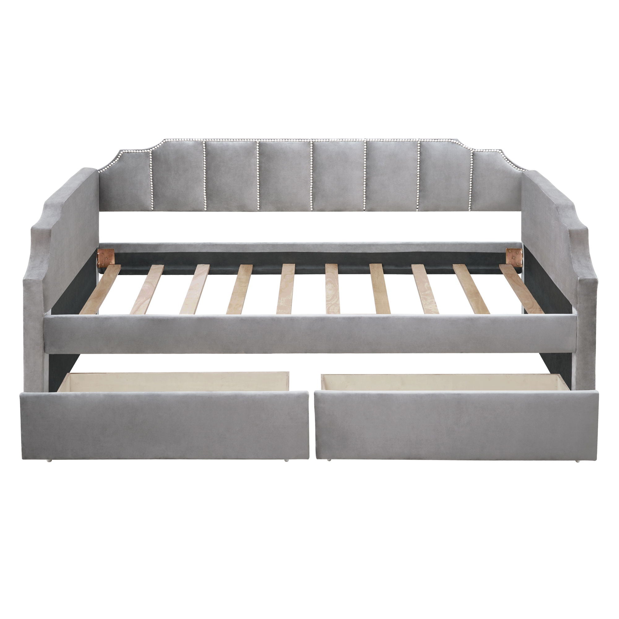 Upholstered Daybed With Drawers, Slat Support