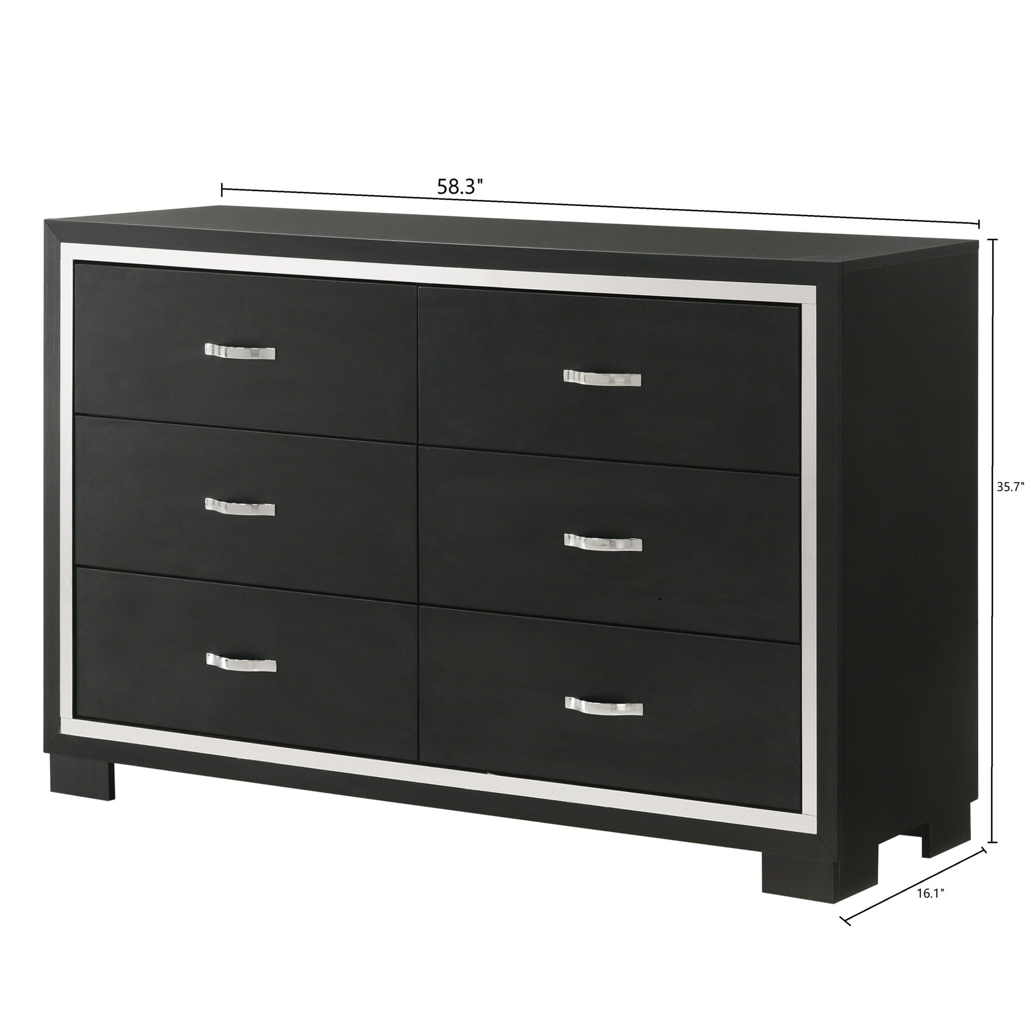 6 Drawer Dresser With Handles Bedroom Furniture - Black