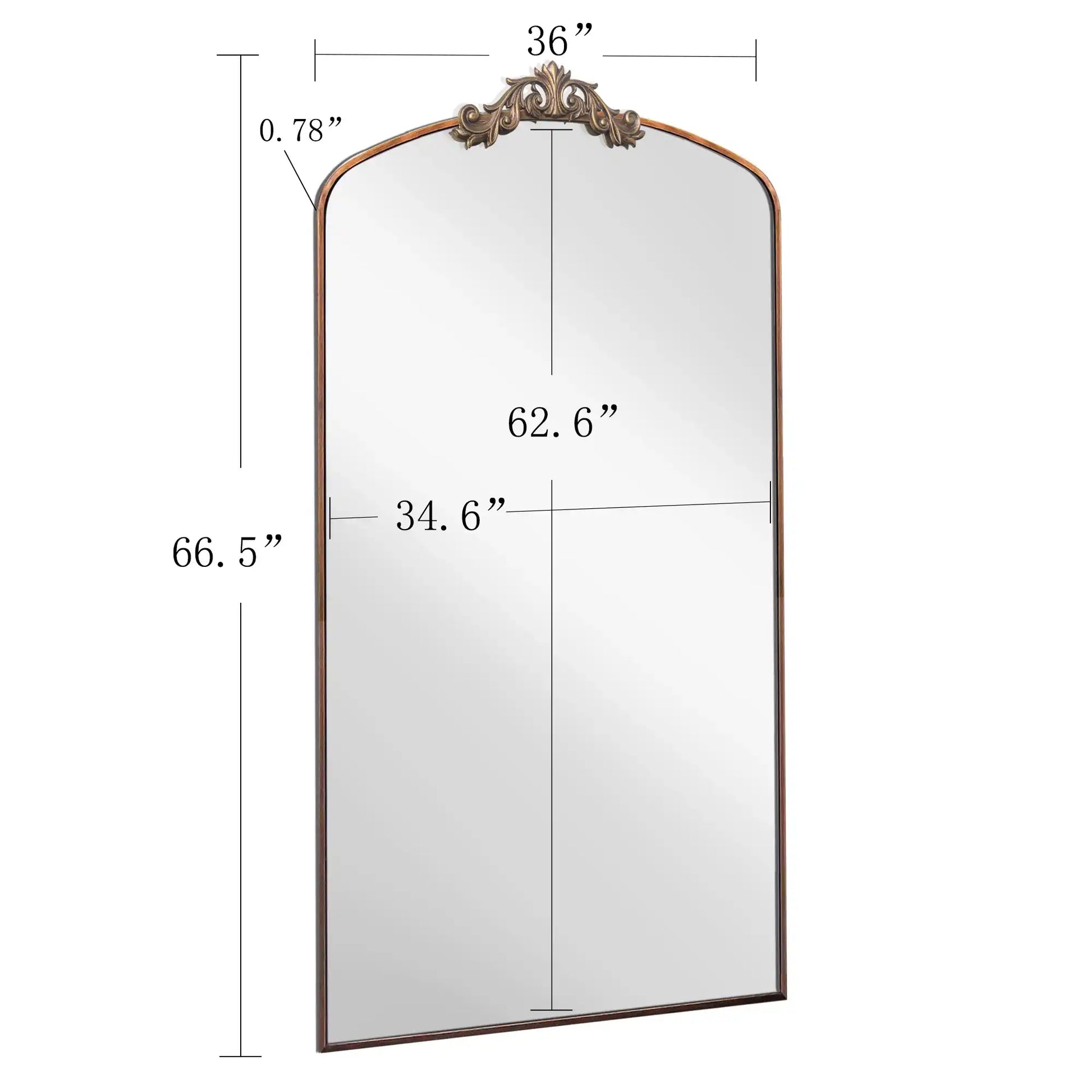 36x66 Vintage Arched Floor Mirror, Antique Bronze Metal Frame - Best Buy Furniture