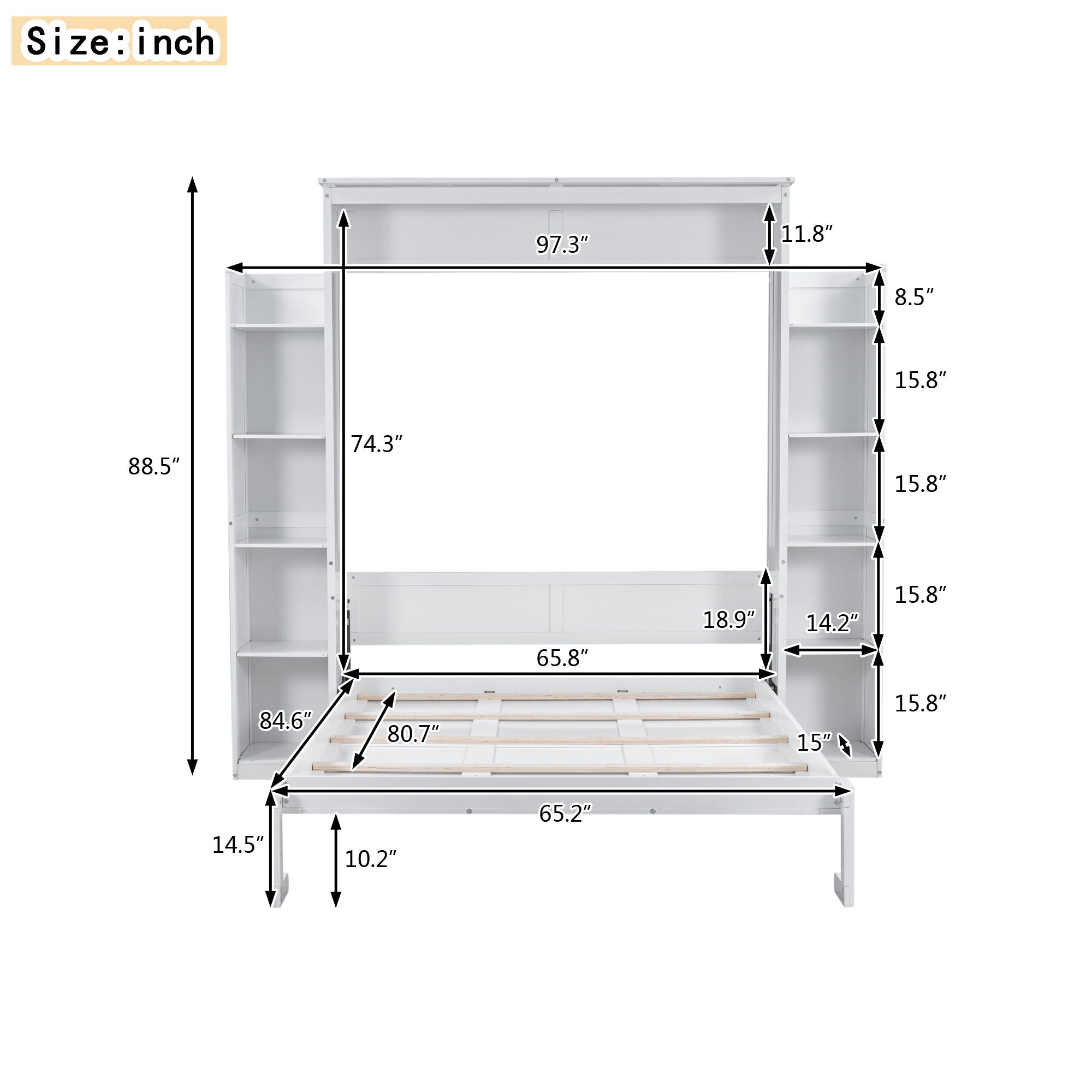 Wall Murphy Bed With Shelves And LED Lights