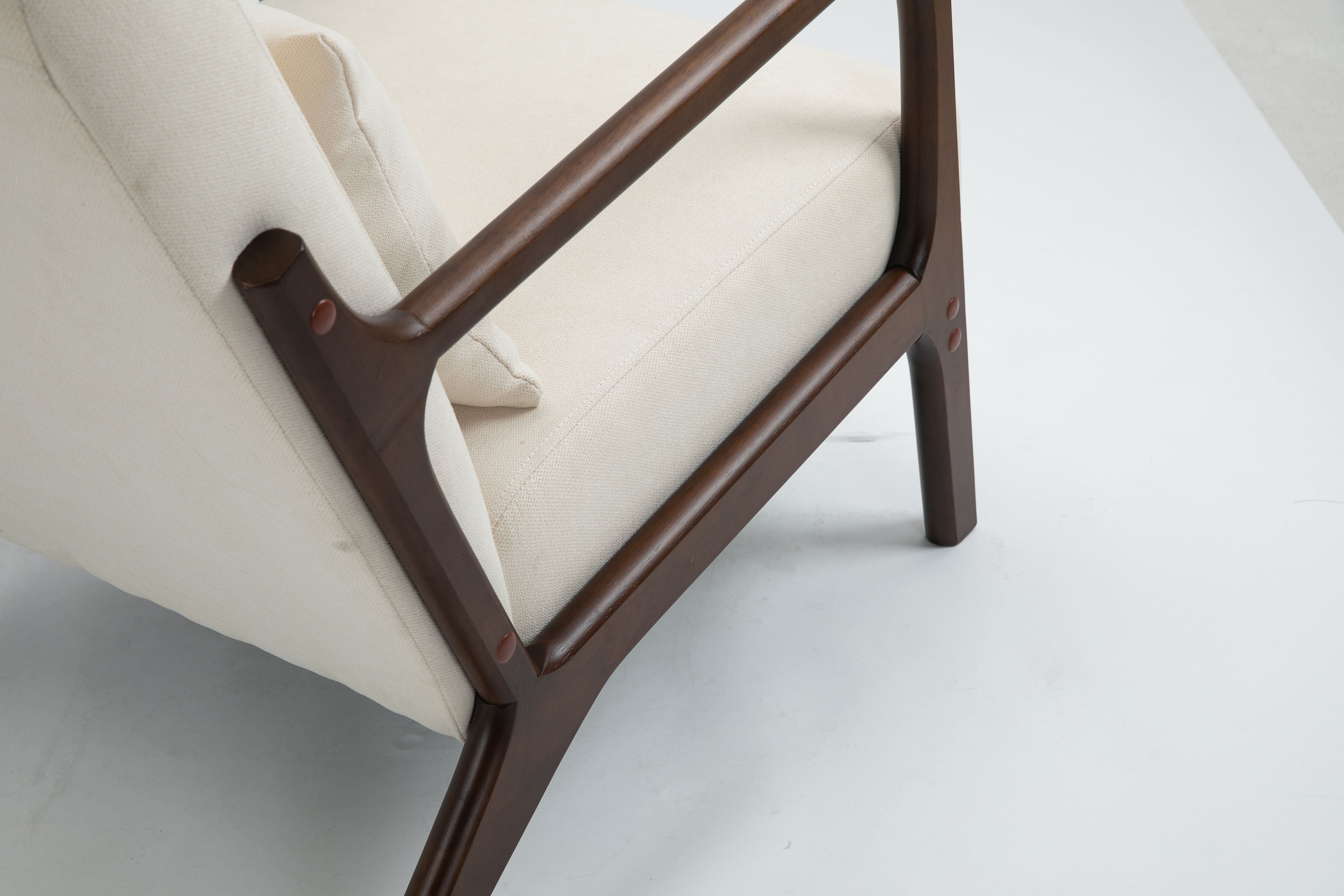 Mid-Century Modern Accent Chair With Wood Frame, Upholstered Living Room Chairs With Waist Cushion, Reading Armchair For Bedroom Sunroom