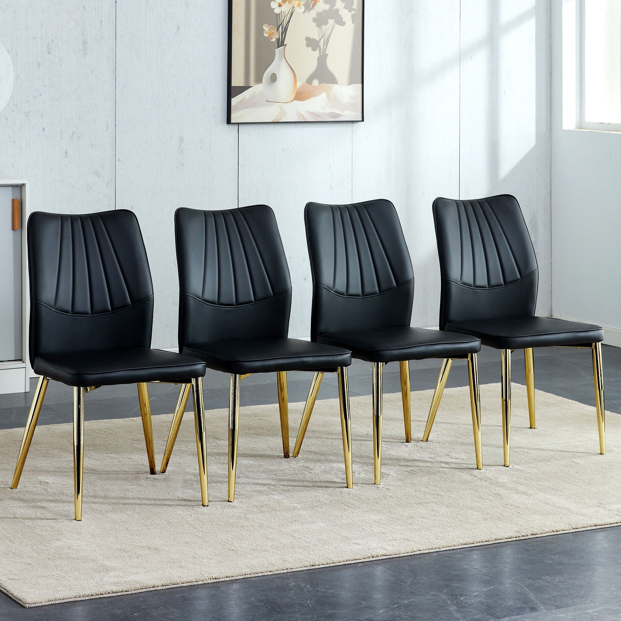 Medieval Modern Dining Chairs With Cushions And Metal Legs Material (Set of 4) - Black