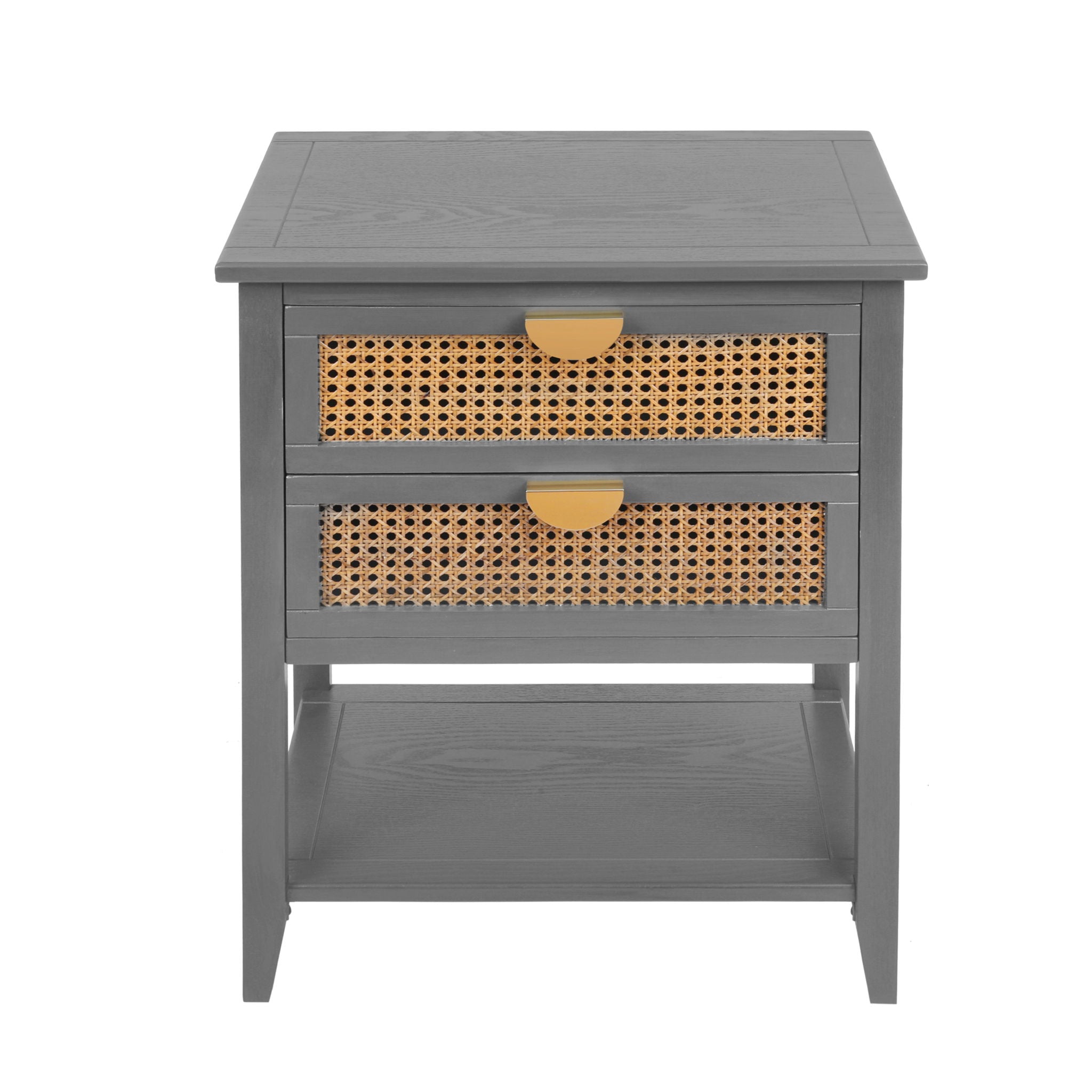 2 Drawer Side Table, Natural Rattan