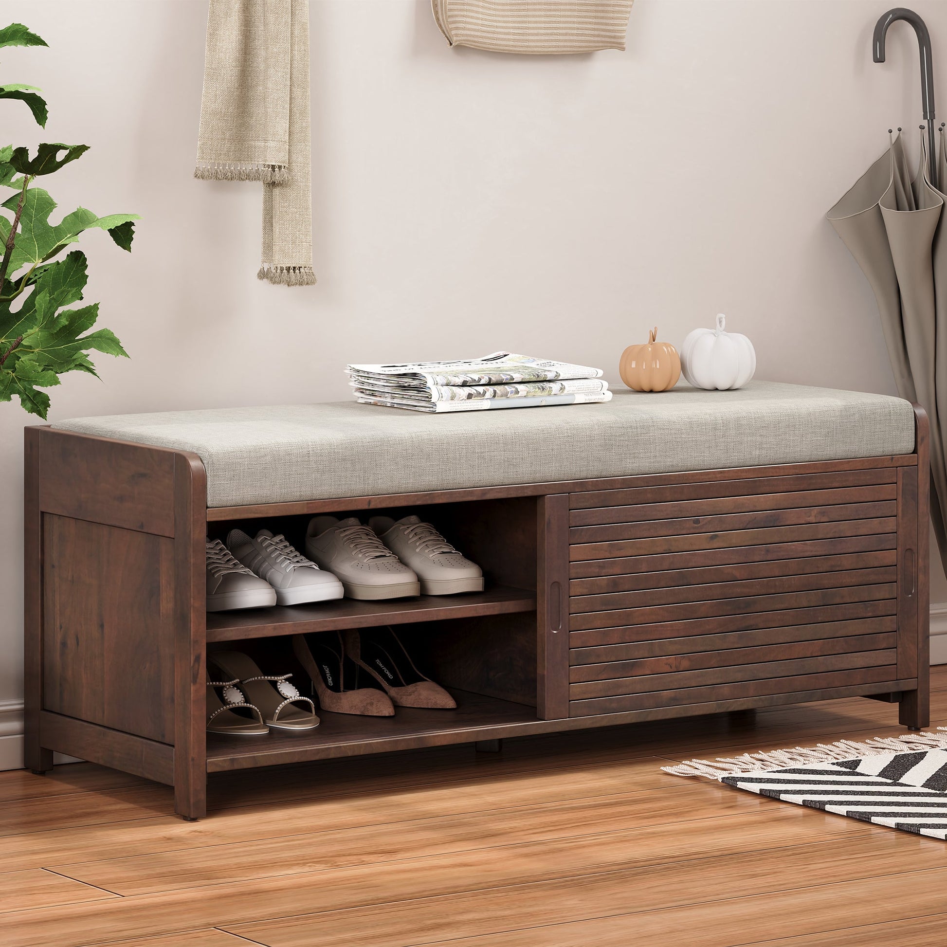 Shoe Bench with Storage and Cushion (Espresso) - Best Buy Furniture